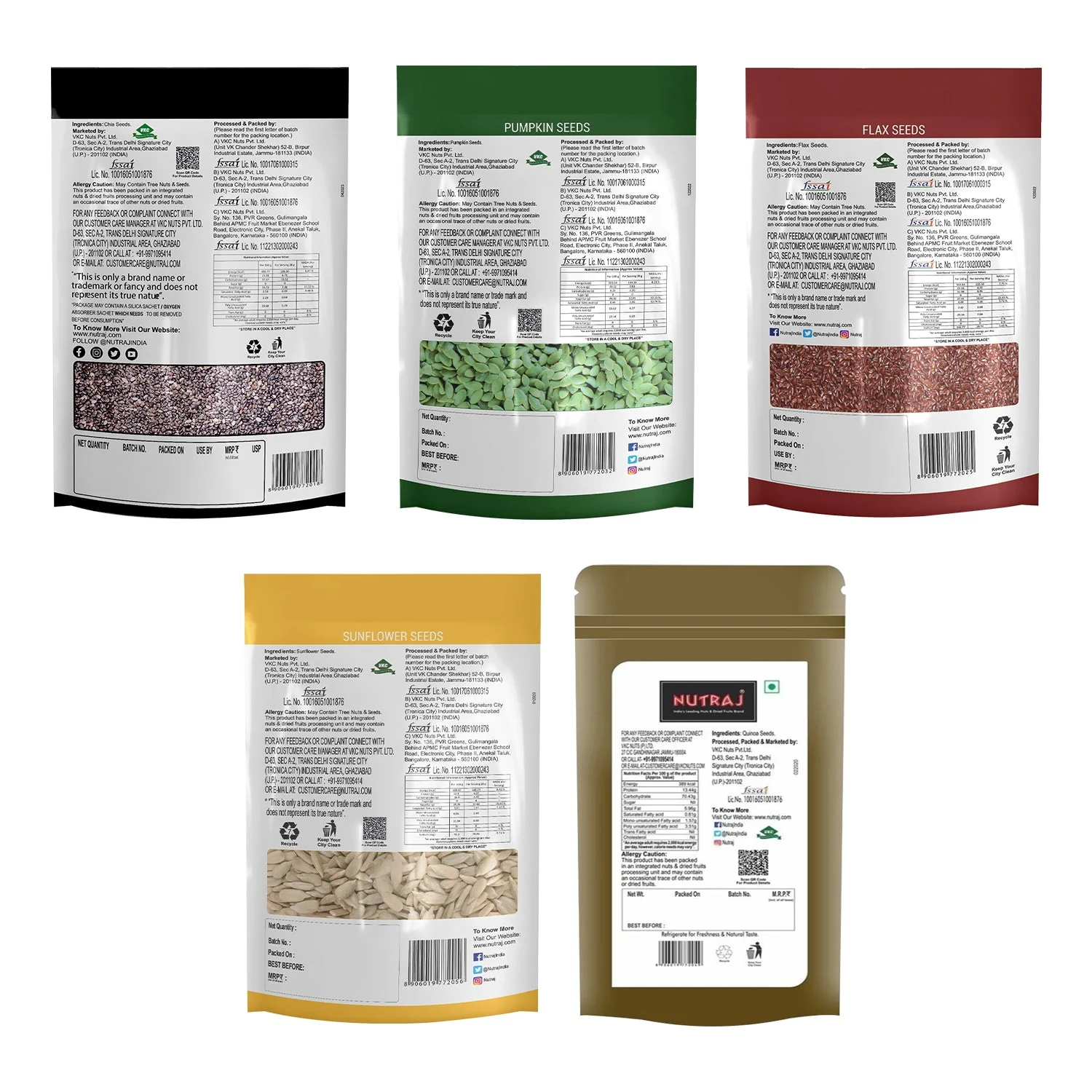 Nutraj Seeds 1kg Combo Pack - Chia Seeds, Sunflower Seeds, Flax Seeds, Pumpkin Seeds, Quinoa Seeds (Each 200g) - Image 2
