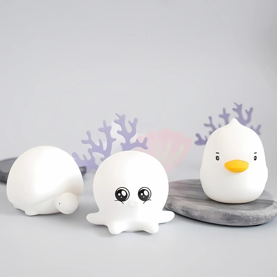 OceanPals: Set of 6 Adorable Ocean-Themed Squishy Night Lights with Soft LED Glow – Includes Whale, Shark, Octopus, Dolphin, Turtle & Duck - Image 3