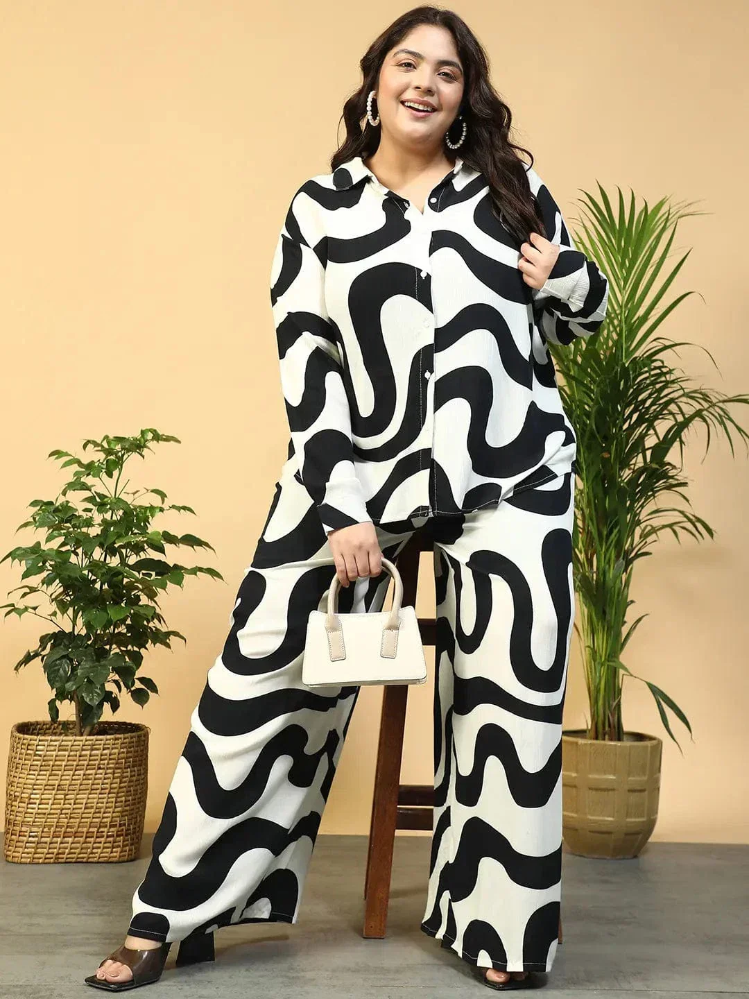 Off -White Collared Long Sleeve Button Down Plus Size Women Shirt - Image 7