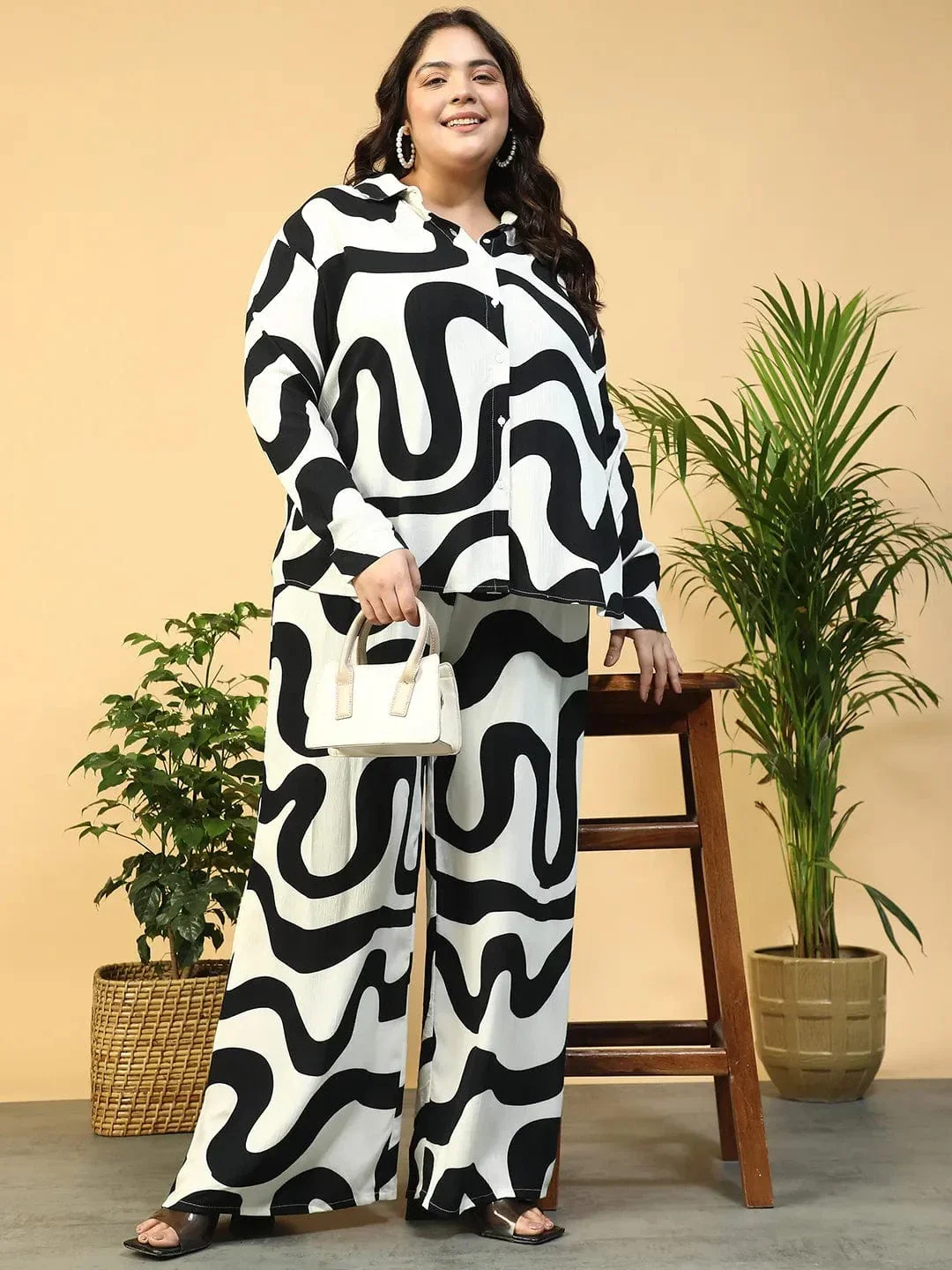 Off -White Collared Long Sleeve Button Down Plus Size Women Shirt - Image 8