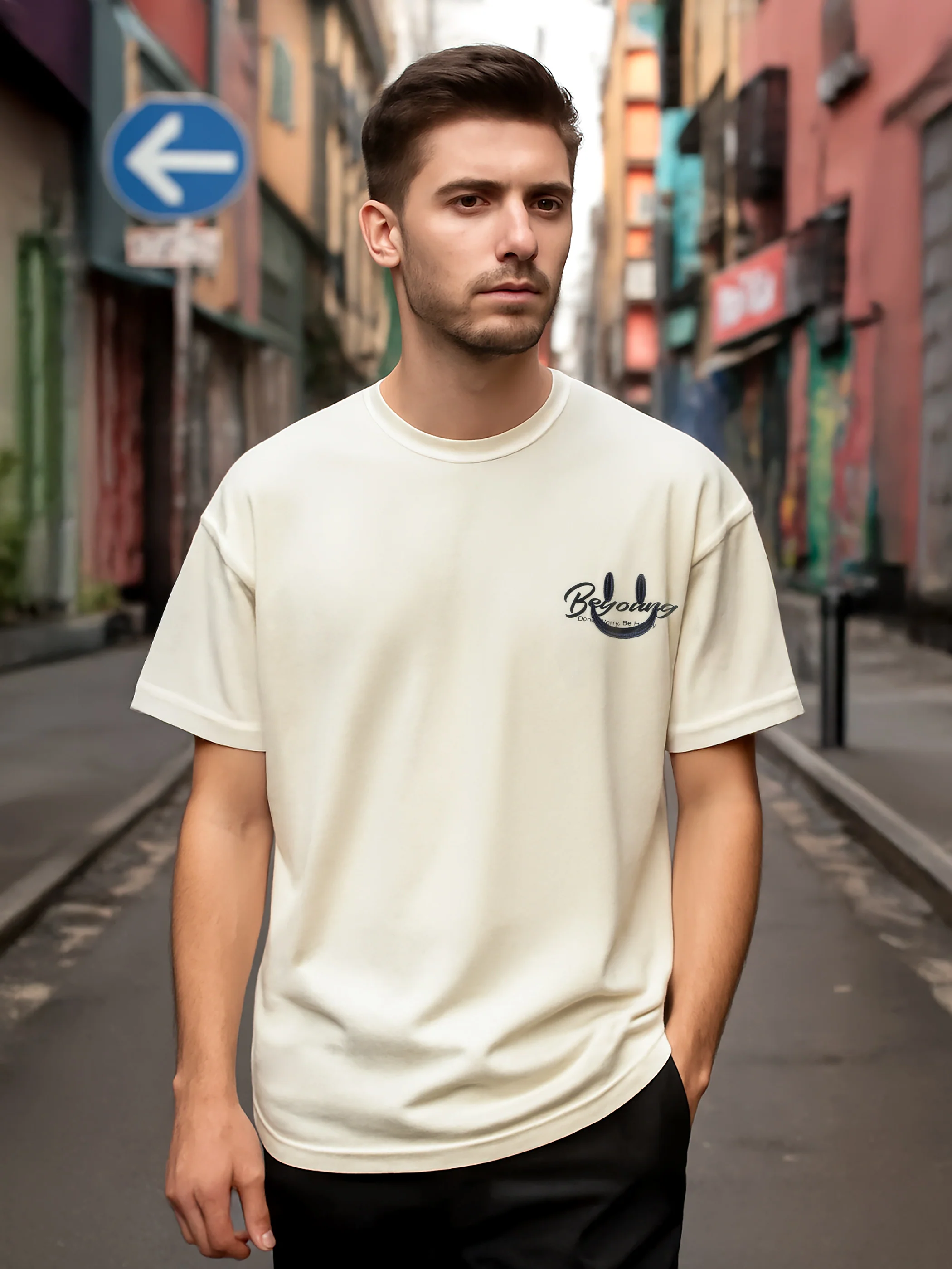 Off White Smiley Rubber Printed T-shirt - Image 6