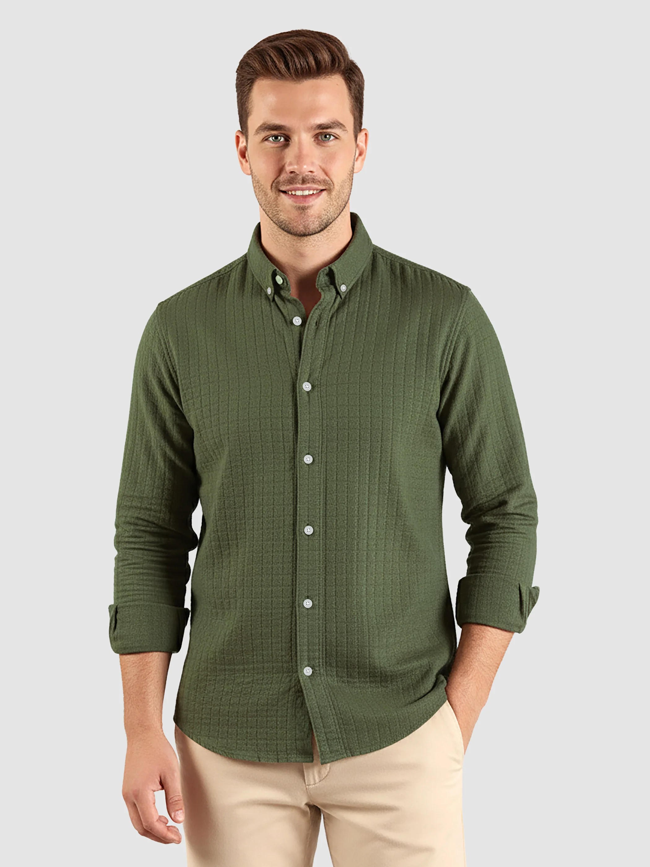 Off-White Waffle Button-Down Cotton Shirt - Image 10