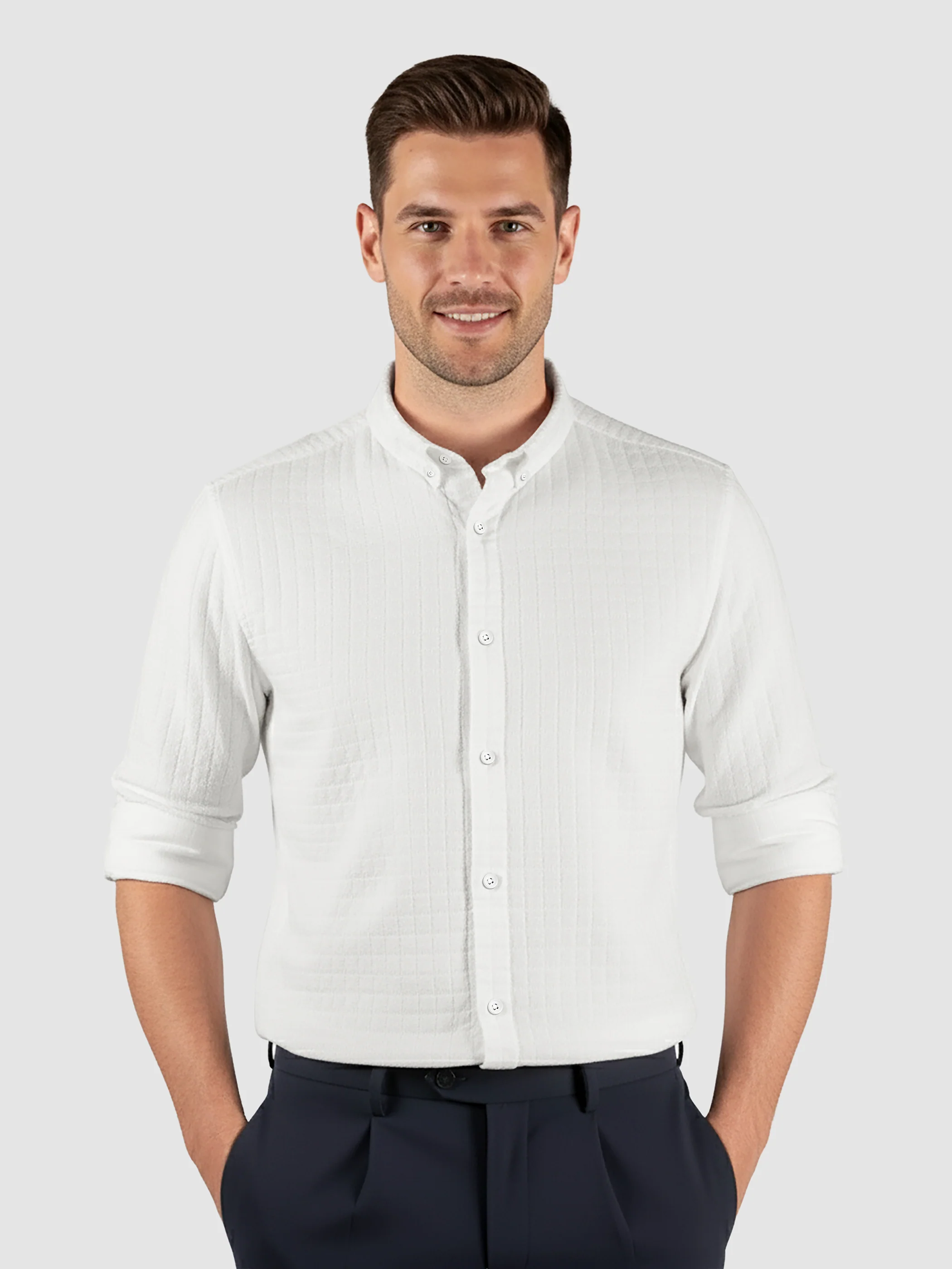 Off-White Waffle Button-Down Cotton Shirt - Image 8