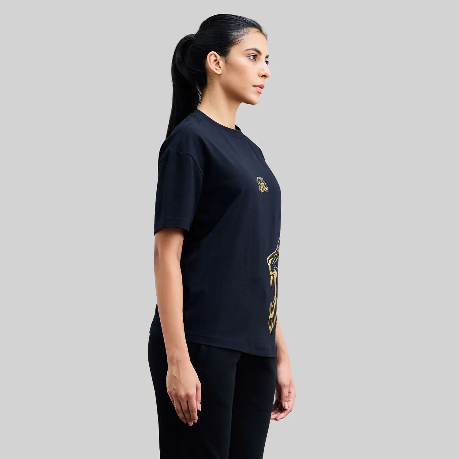 Official CSK Leo Womens T-shirt - Black/Gold - Image 4