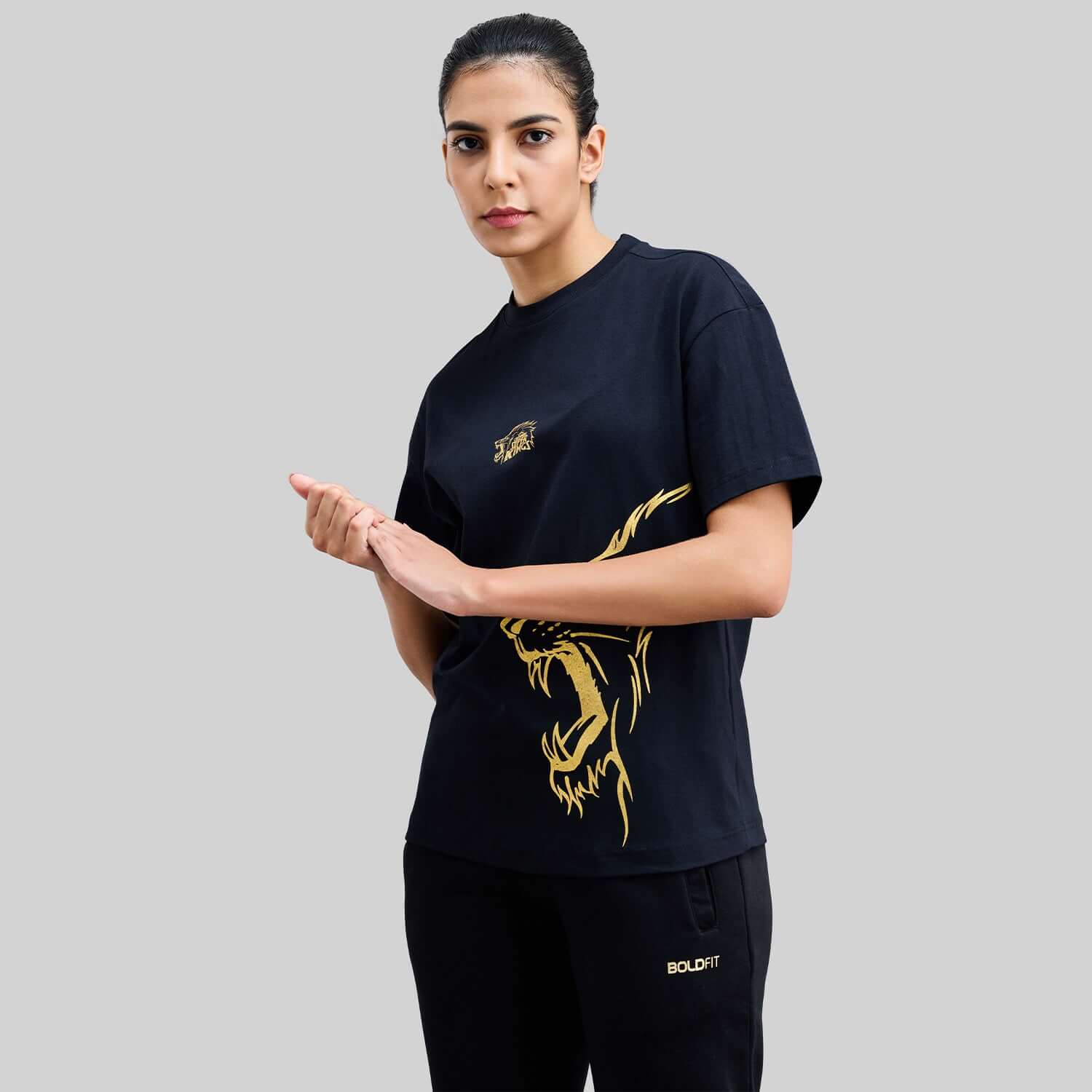 Official CSK Leo Womens T-shirt - Black/Gold - Image 5