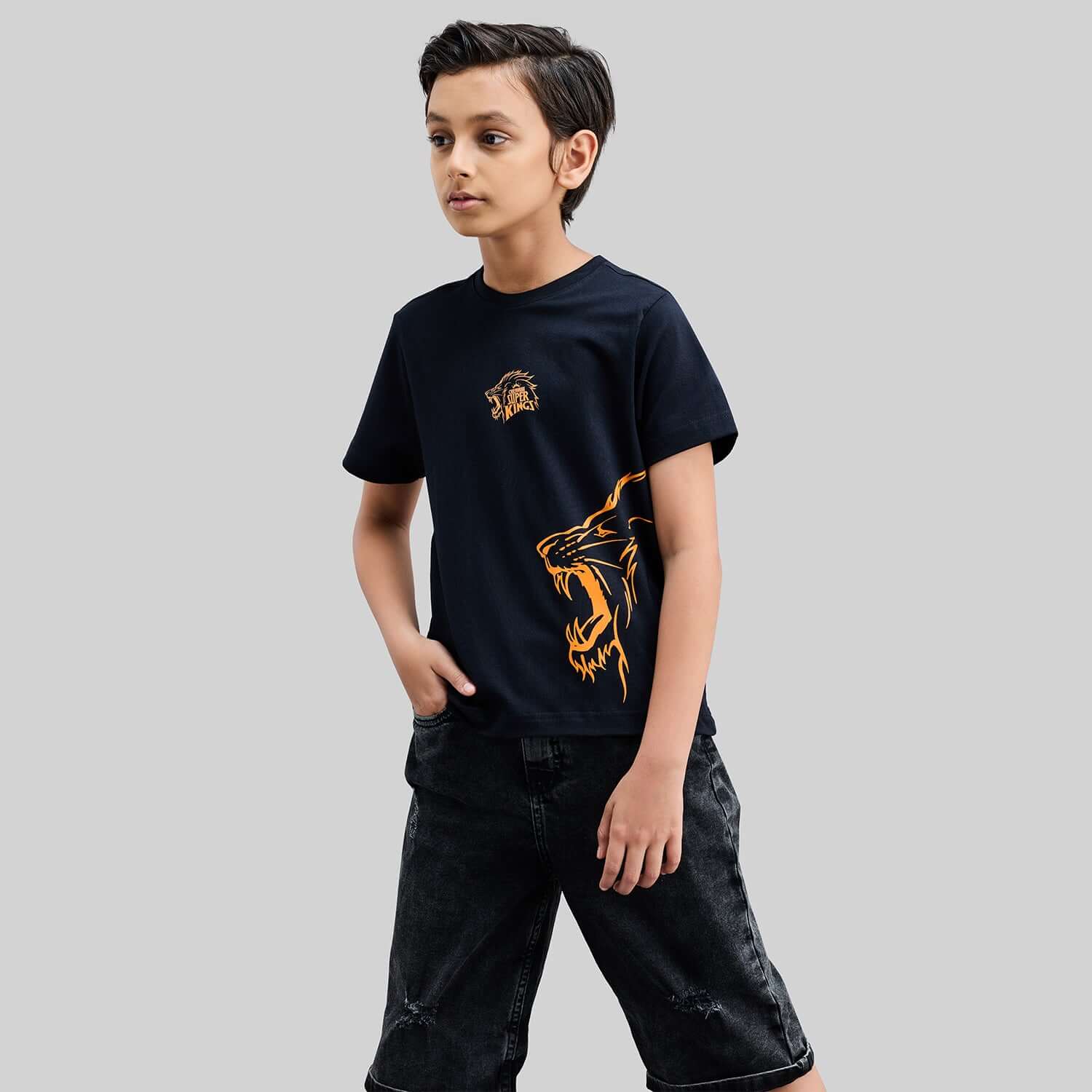 Official CSK Merch - Black-Orange Leo Kids T-Shirt Kids - Image 2