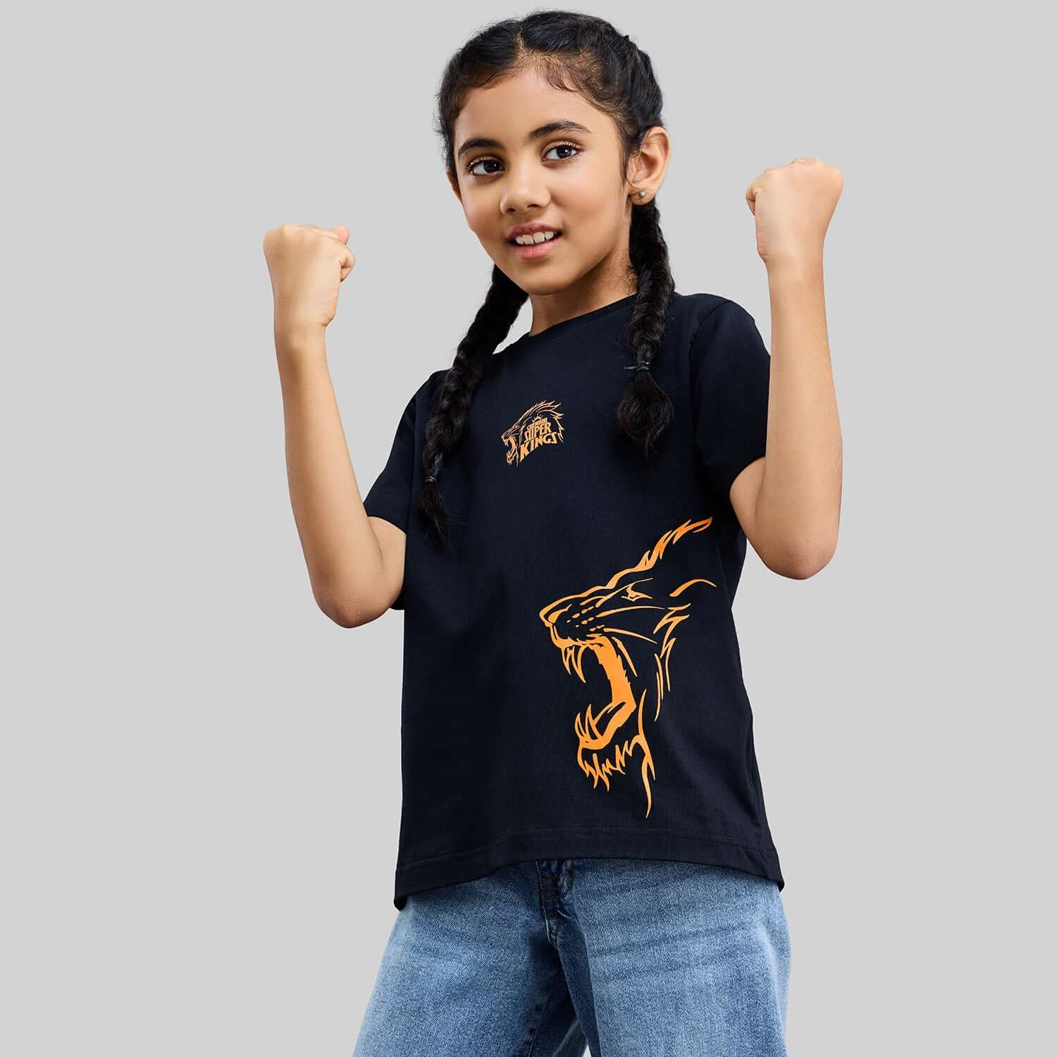 Official CSK Merch - Black-Orange Leo Kids T-Shirt Kids - Image 4