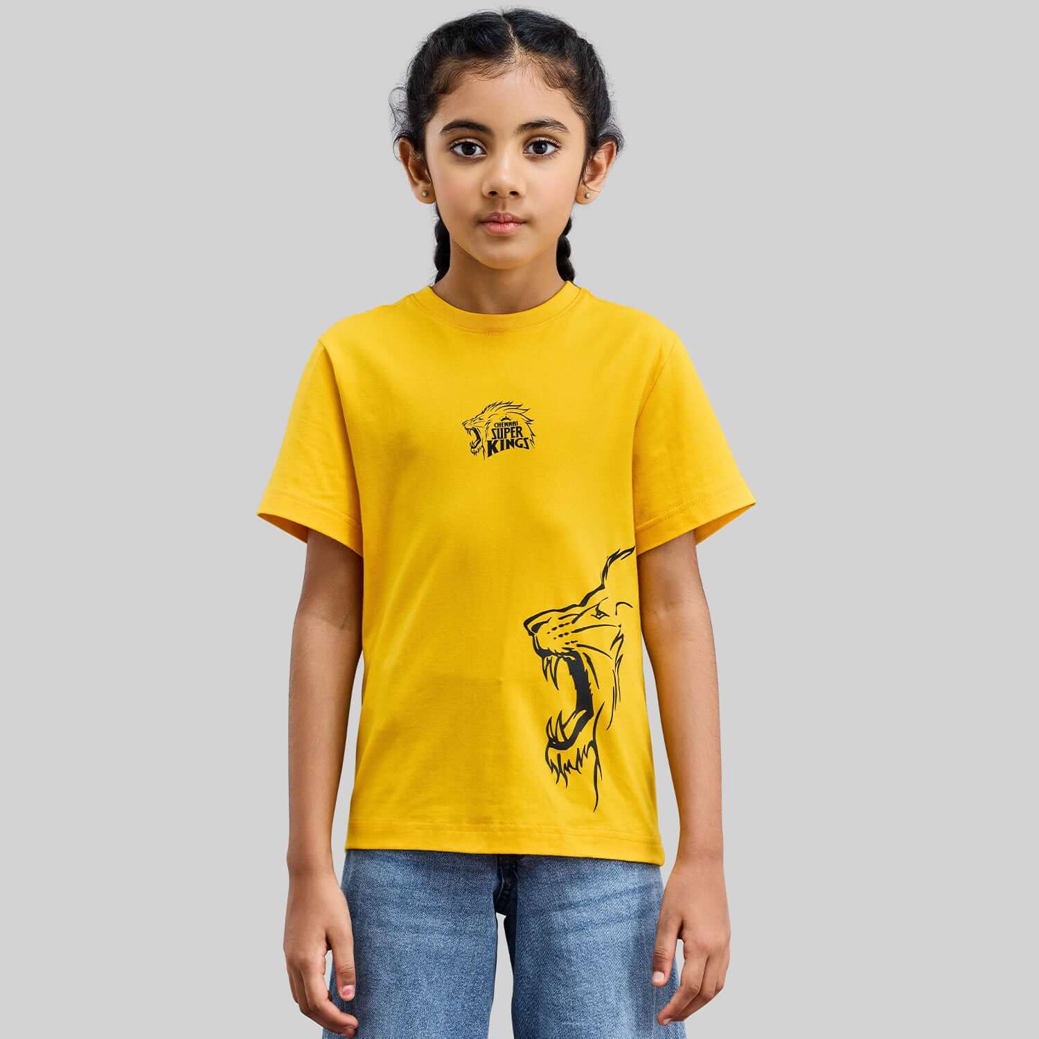 Official CSK Merch - Yellow Leo Print Kids T-Shirt - Image 2