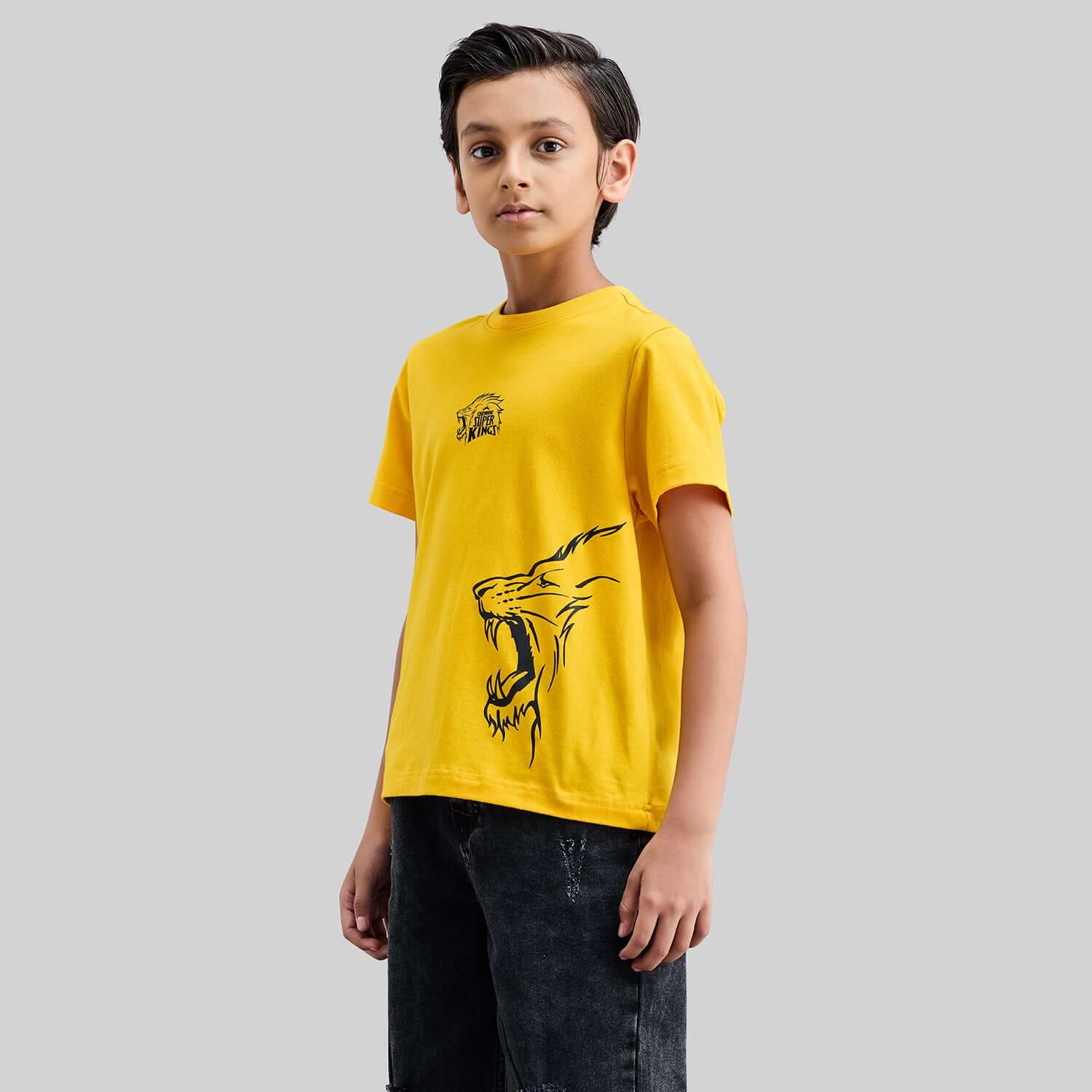 Official CSK Merch - Yellow Leo Print Kids T-Shirt - Image 3