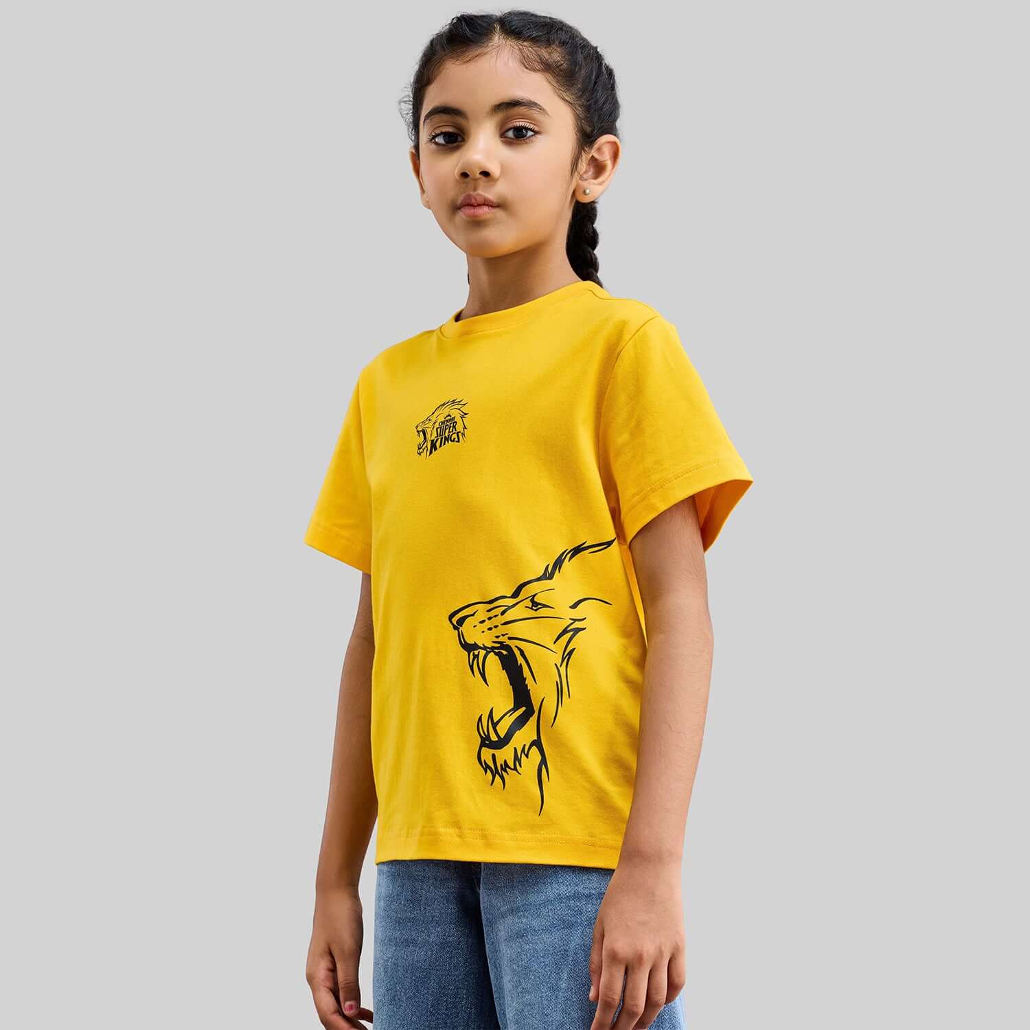 Official CSK Merch - Yellow Leo Print Kids T-Shirt - Image 8