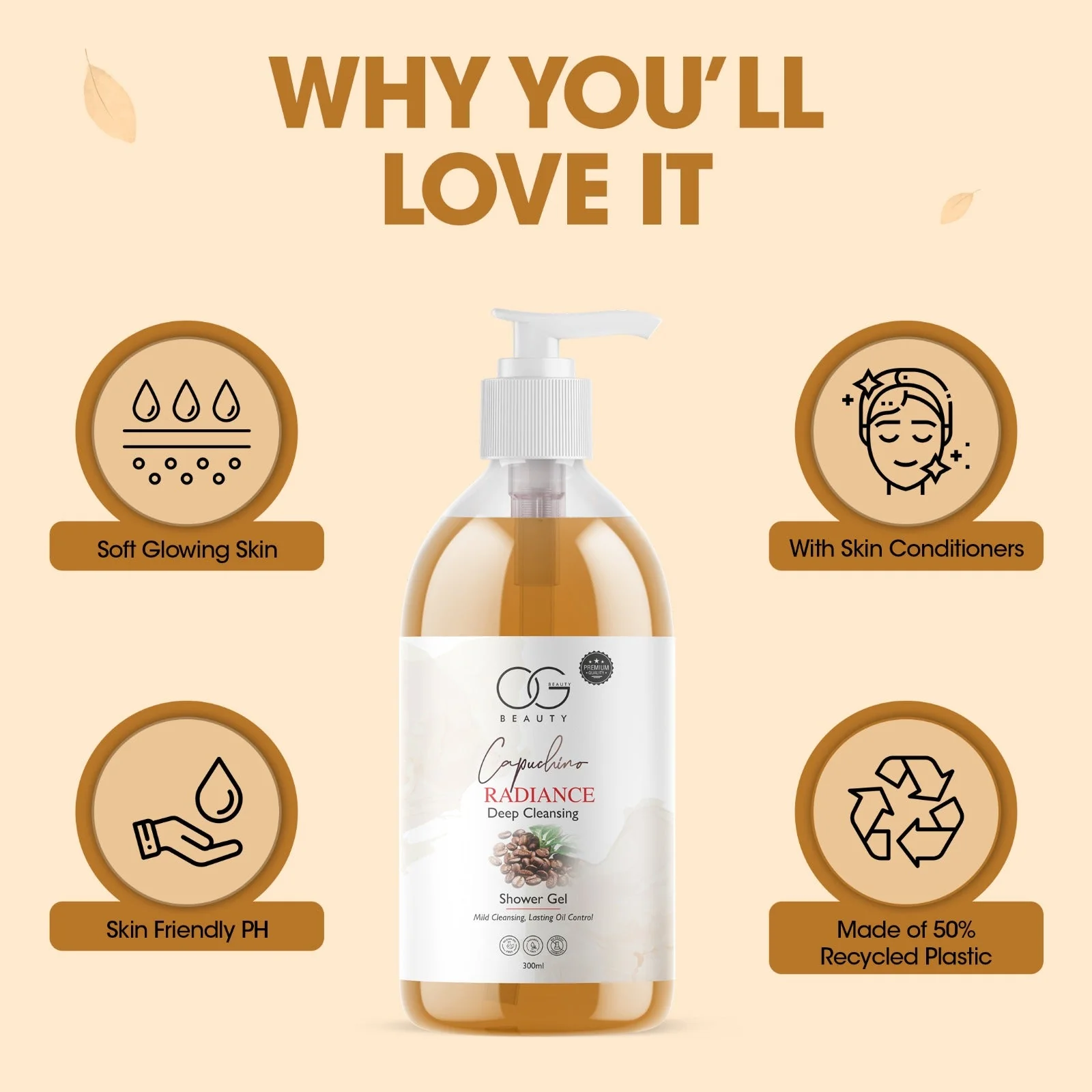 OG BEAUTY Capuchino Radiance Deep Cleansing Shower Gel 300ml - Image 2
