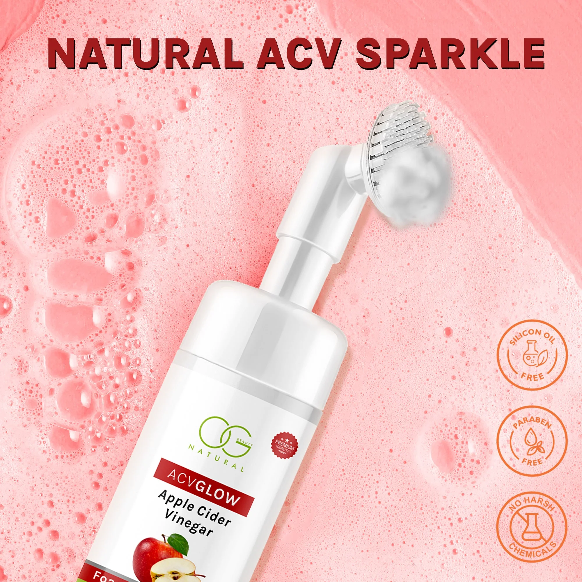 OG BEAUTY Natural Acvglow Apple Cider Vinegar Foaming Face Wash 150 Ml - Image 5
