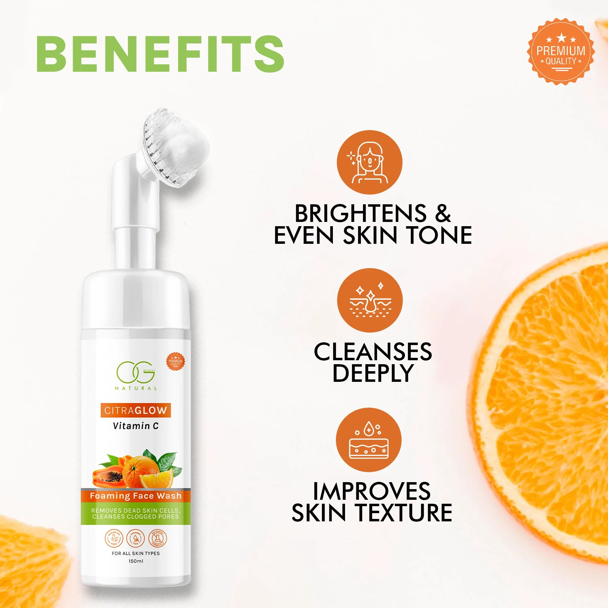 OG BEAUTY Natural Citraglow Vitamin C  Foaming Face Wash 150 Ml - Image 2