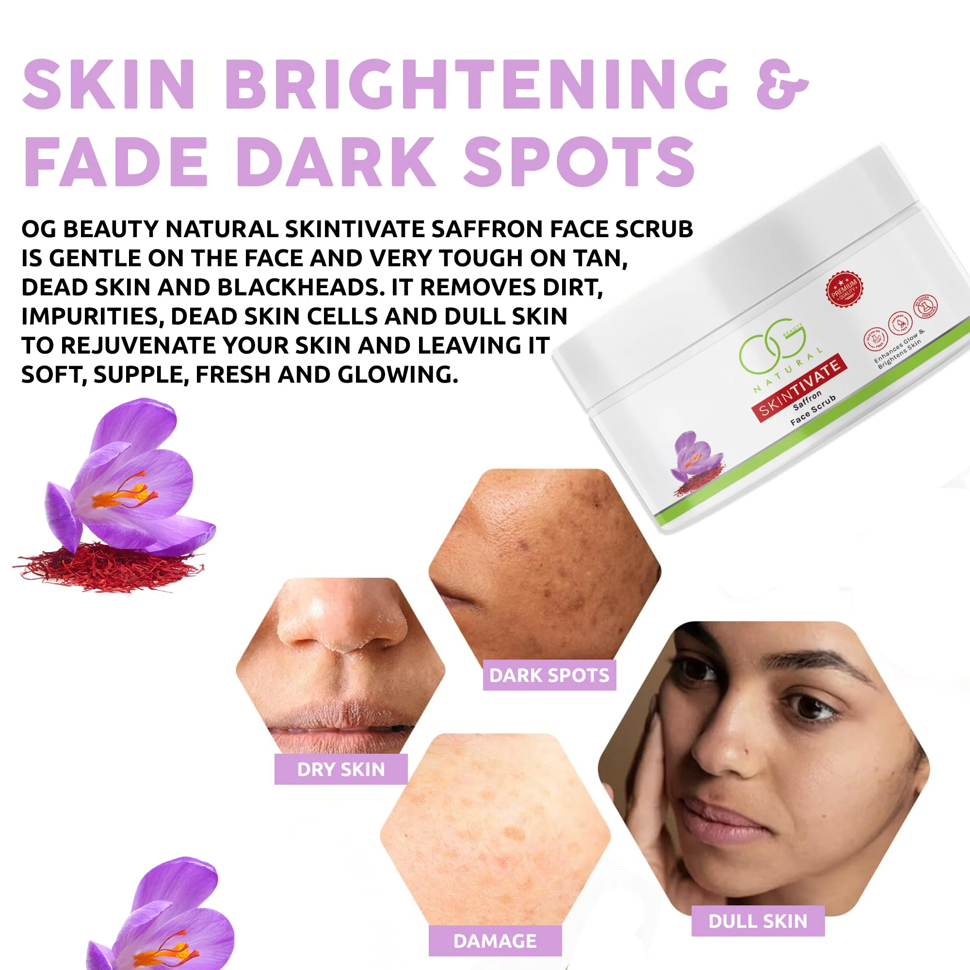 OG BEAUTY Natural Skintivate Saffron Face Scrub 125g - Image 3