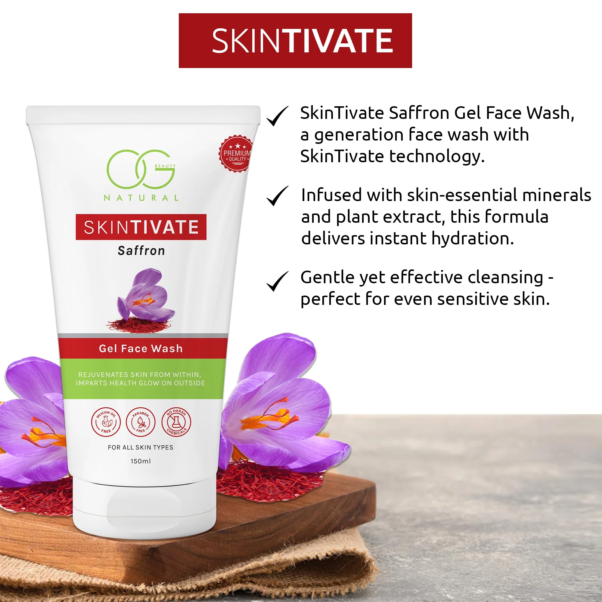 OG BEAUTY Natural Skintivate Saffron Gel Face Wash 150 ML - Image 3