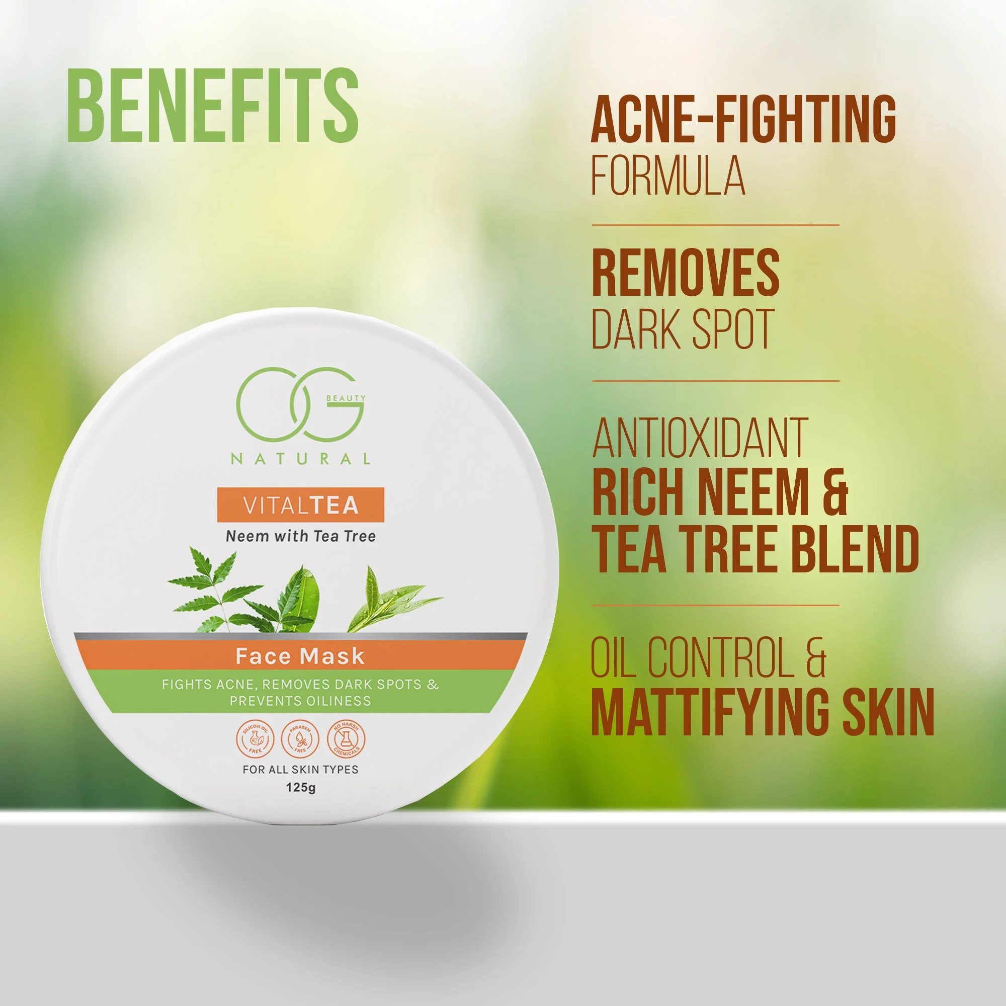 OG BEAUTY Natural Vitaltea Neem With Tea Tree Face Mask 125g - Image 4