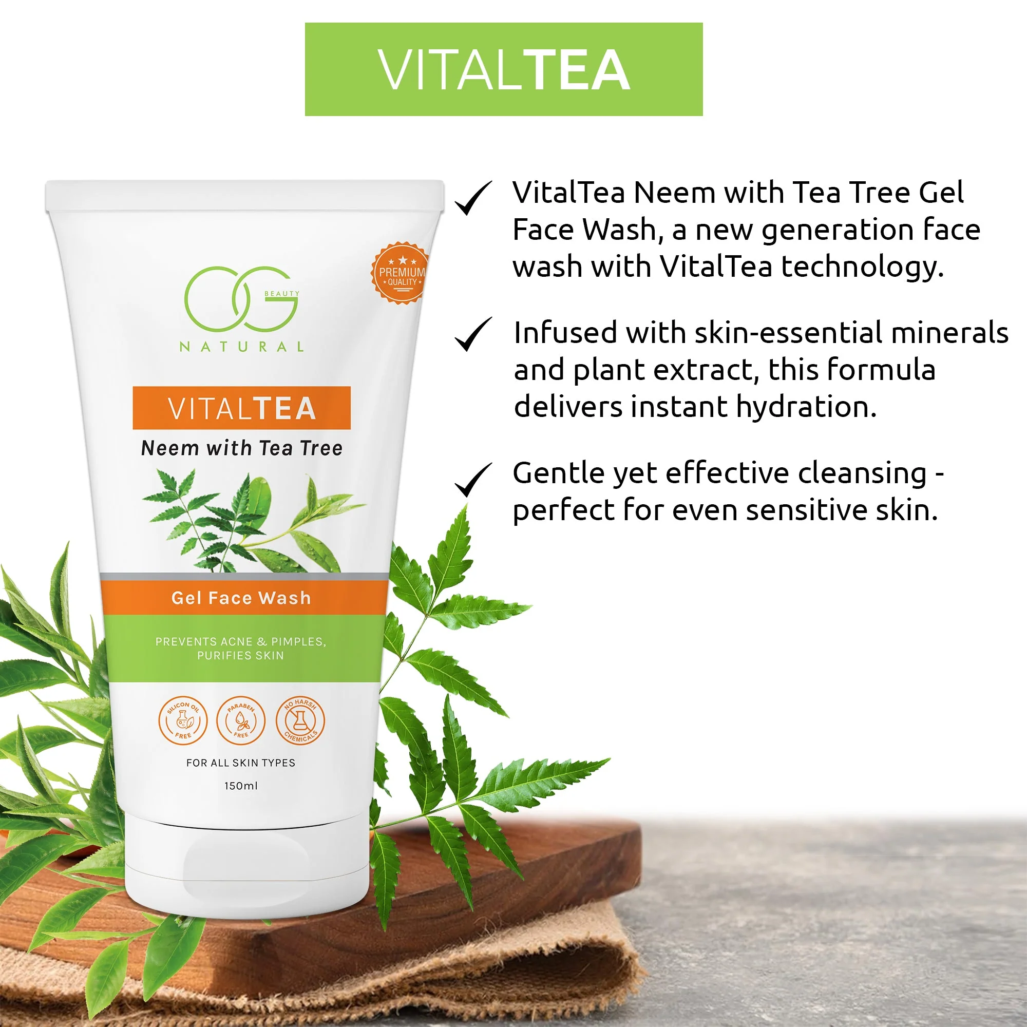OG BEAUTY Natural Vitaltea Neem With Tea Tree Gel Face Wash 150 ML - Image 3