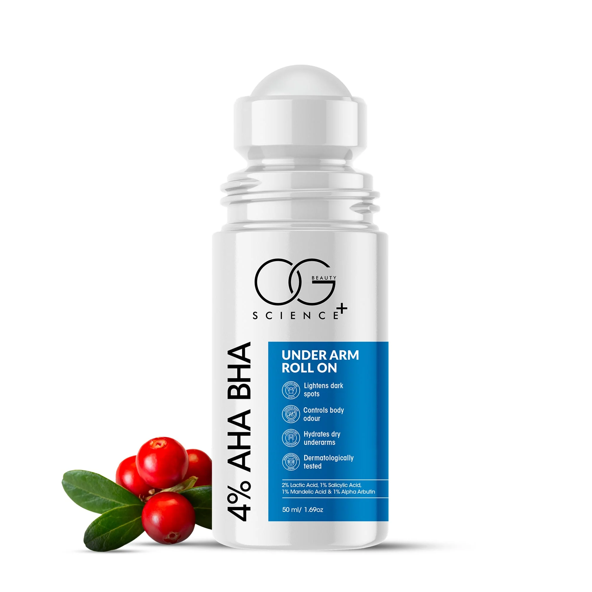 OG BEAUTY Science+ AHA BHA Underarm Roll On | 2% Lactic 1% Salicylic 1% Mandelic Acid 1% Alpha Arbutin | Lightens Dark Spots & Controls Odour | 50ml - Image 18
