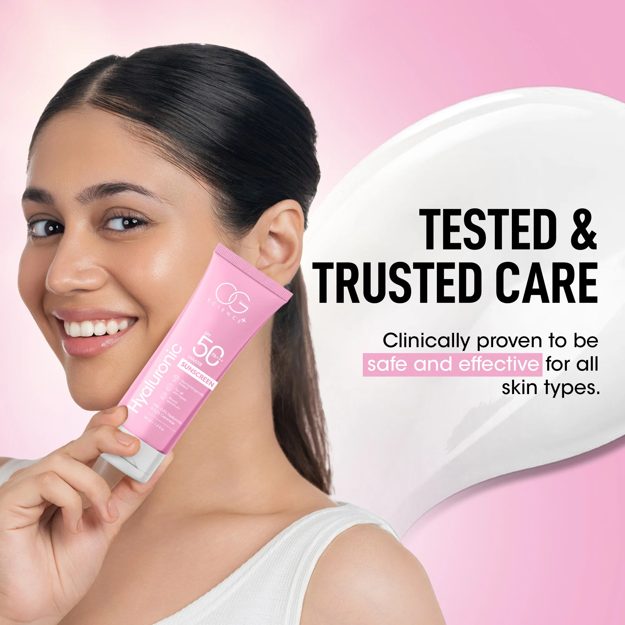 OG BEAUTY SCIENCE SPF 50 PA+++ Sunscreen - 0.5% Hyaluronic Acid & 0.2% Ceramide - UV Protection & Hydration - 50ml - Image 2