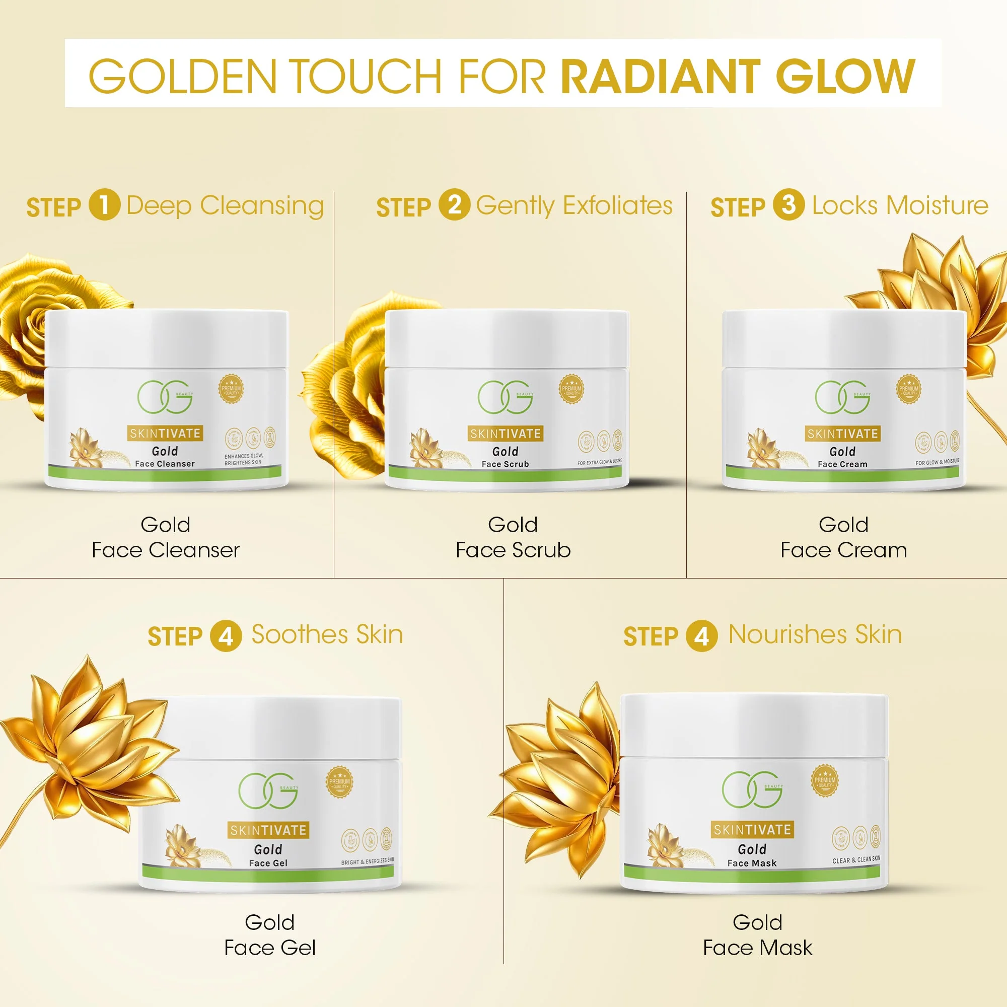 OG BEAUTY SKINTIVATE Gold Facial Kit | 5-Step Glow Boost | Brightens, Reduces Dark Spots & Tanning - Image 4