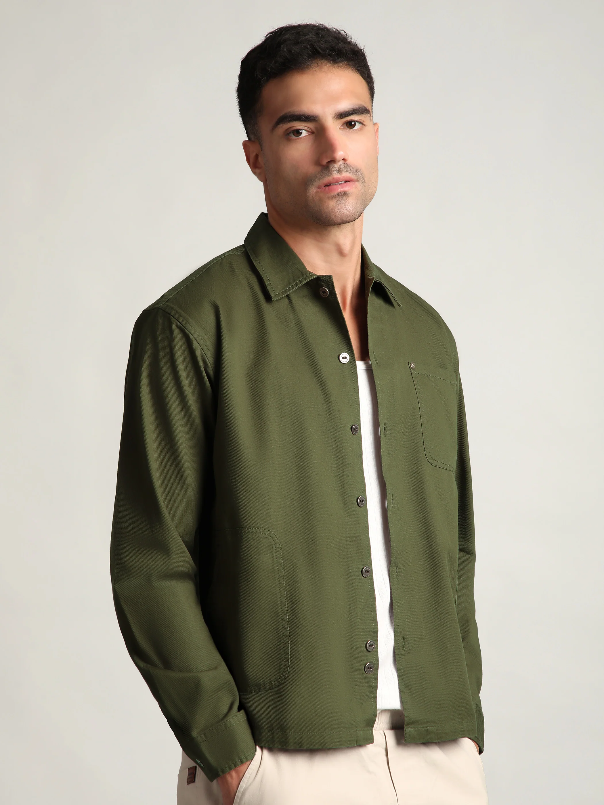 Olive Solid Multipocket Shacket - Image 2