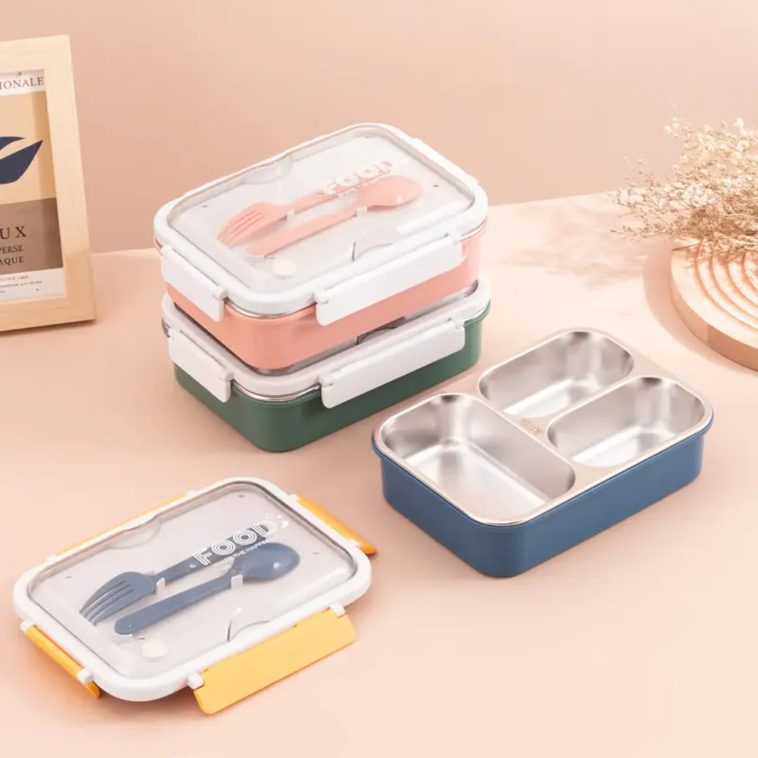 On the Go with Our 3-Compartment Bento Lunch Box with Breathable Button Design - Image 9
