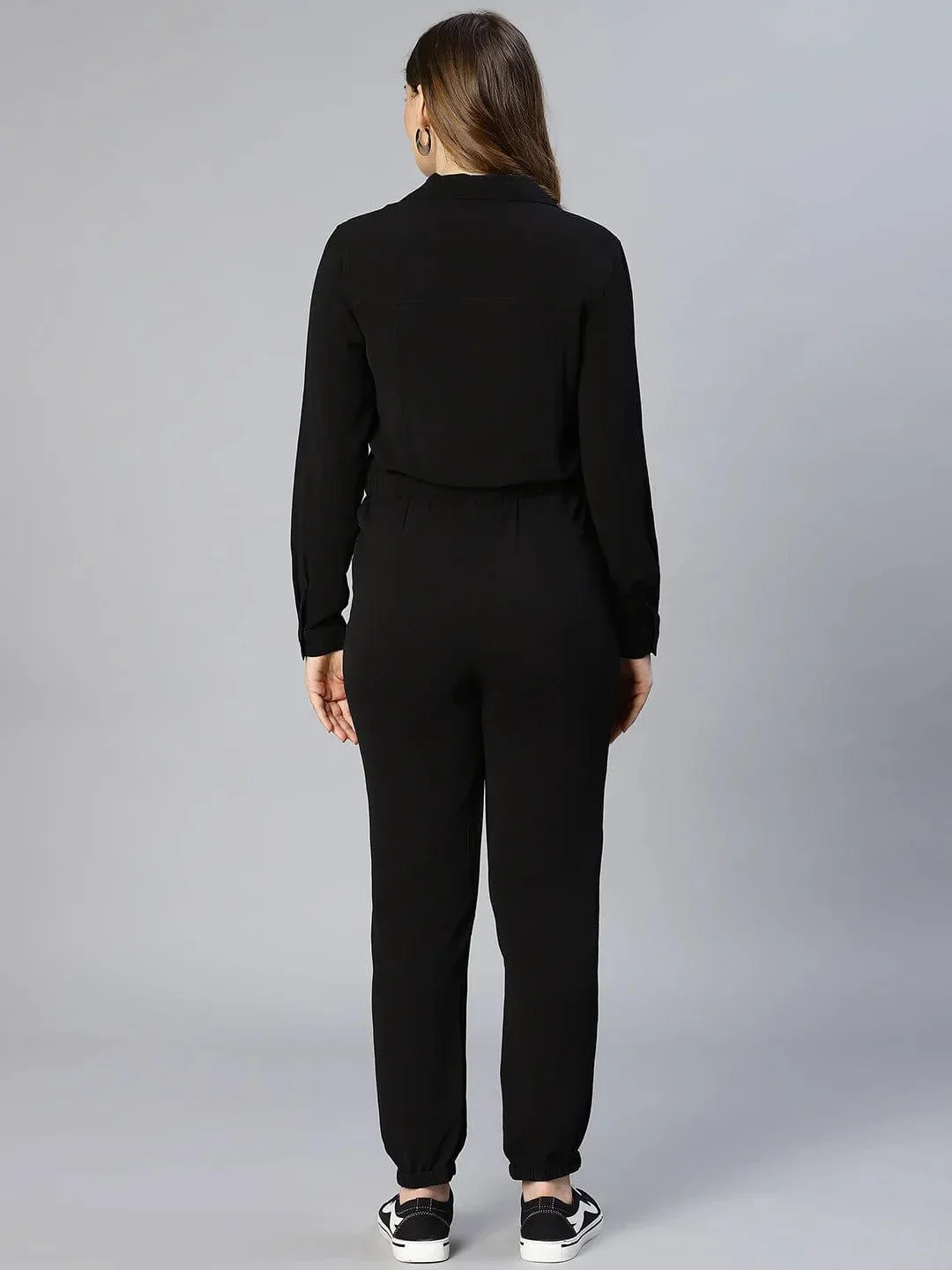 On Trend Black Button-Down Women Jumpsuit - Image 4