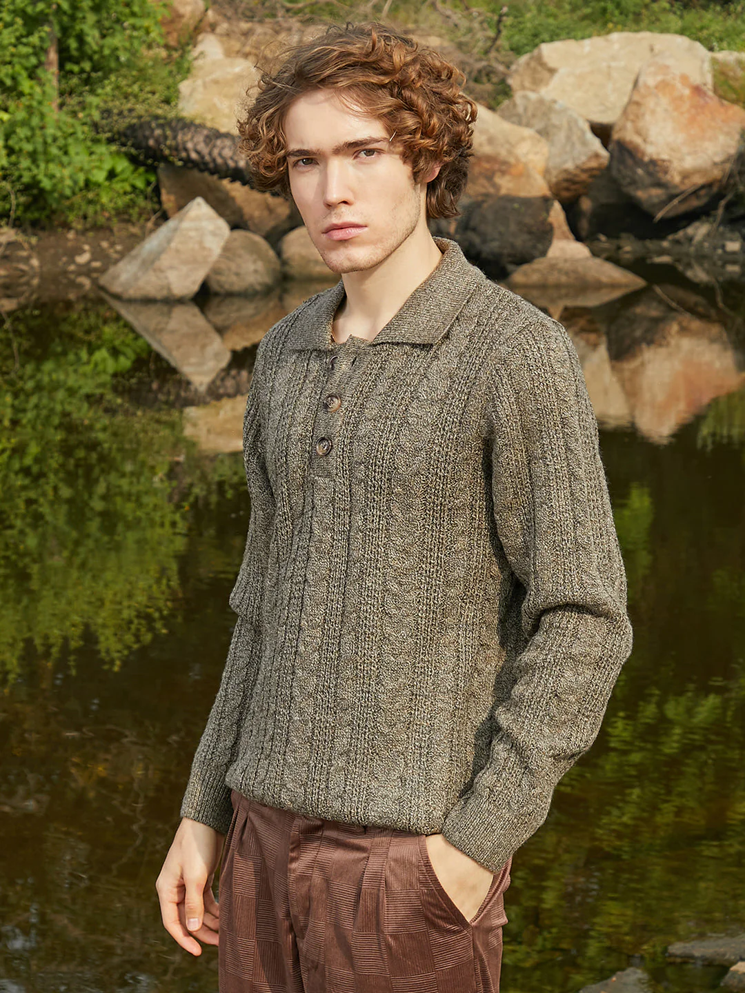 OneKind Braid-Knit Collared Sweater - Image 3