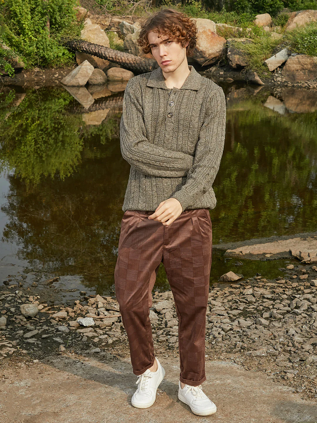 OneKind Braid-Knit Collared Sweater - Image 5