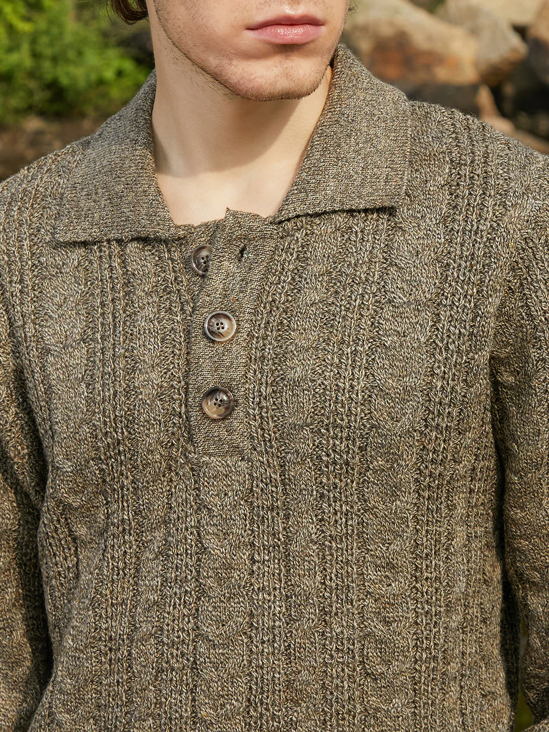 OneKind Braid-Knit Collared Sweater - Image 7