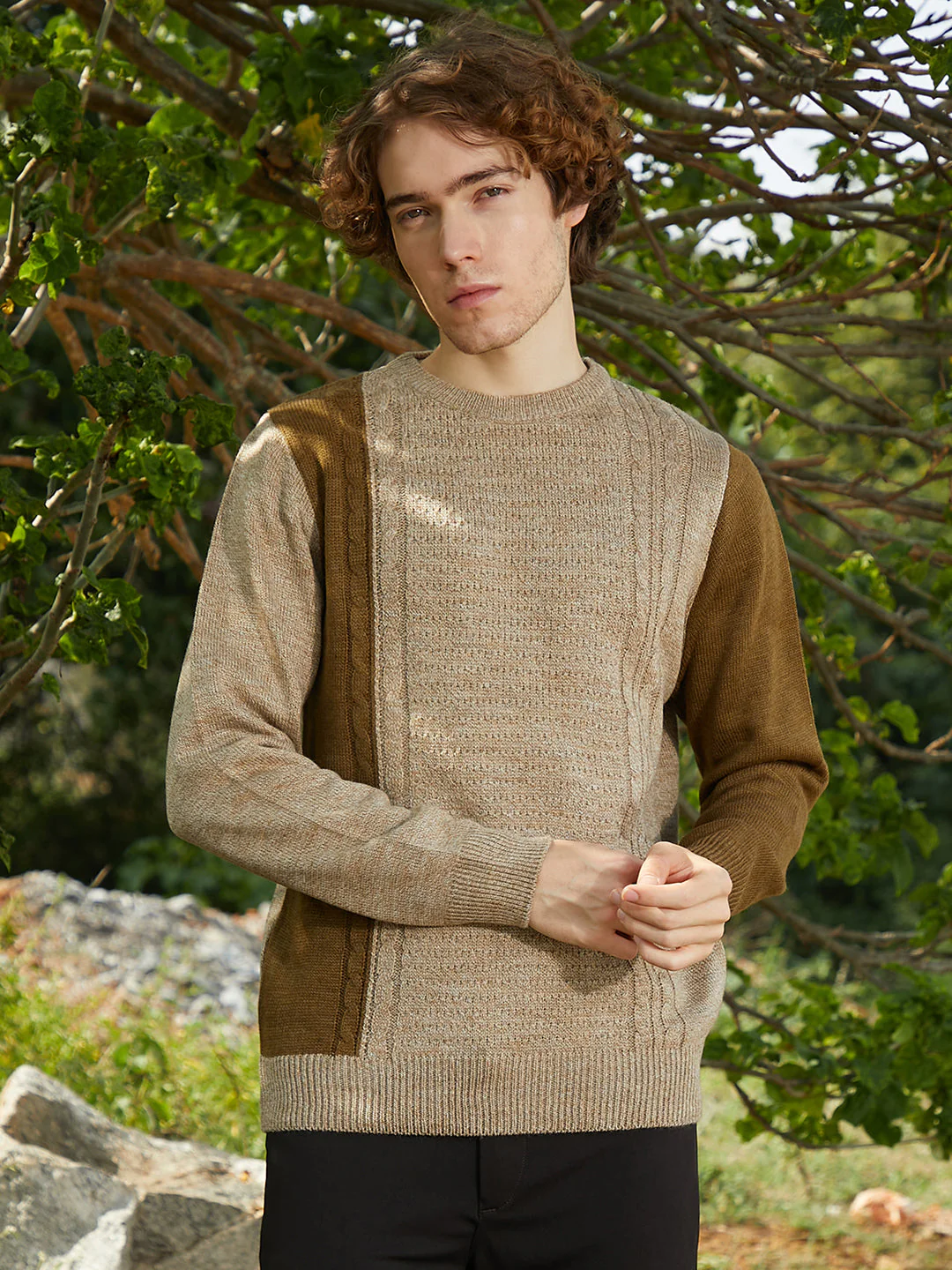 OneKind Contrast Panel Pullover Sweater - Image 2