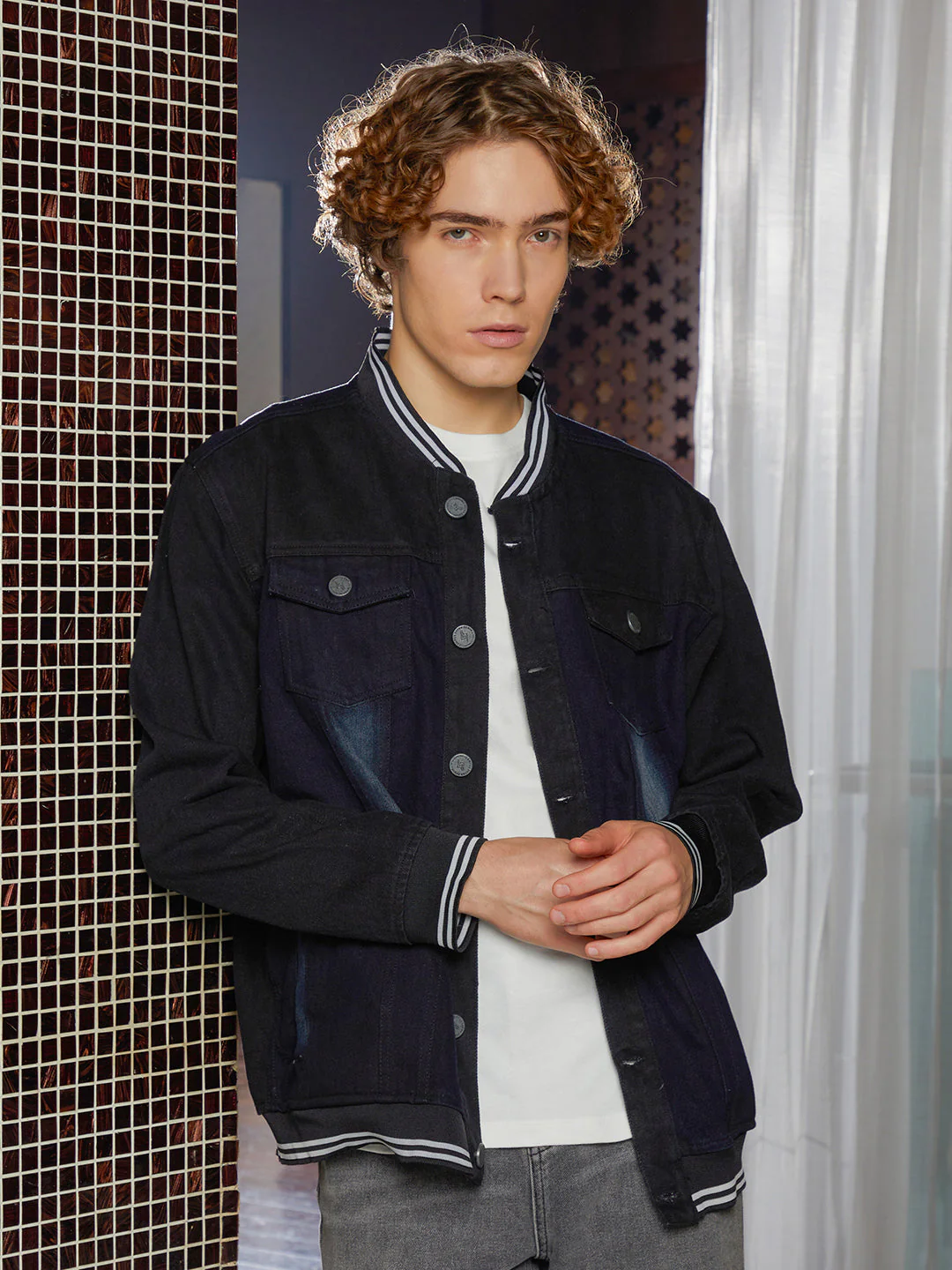 OneKind Dark-Wash Denim Bomber Jacket - Image 2