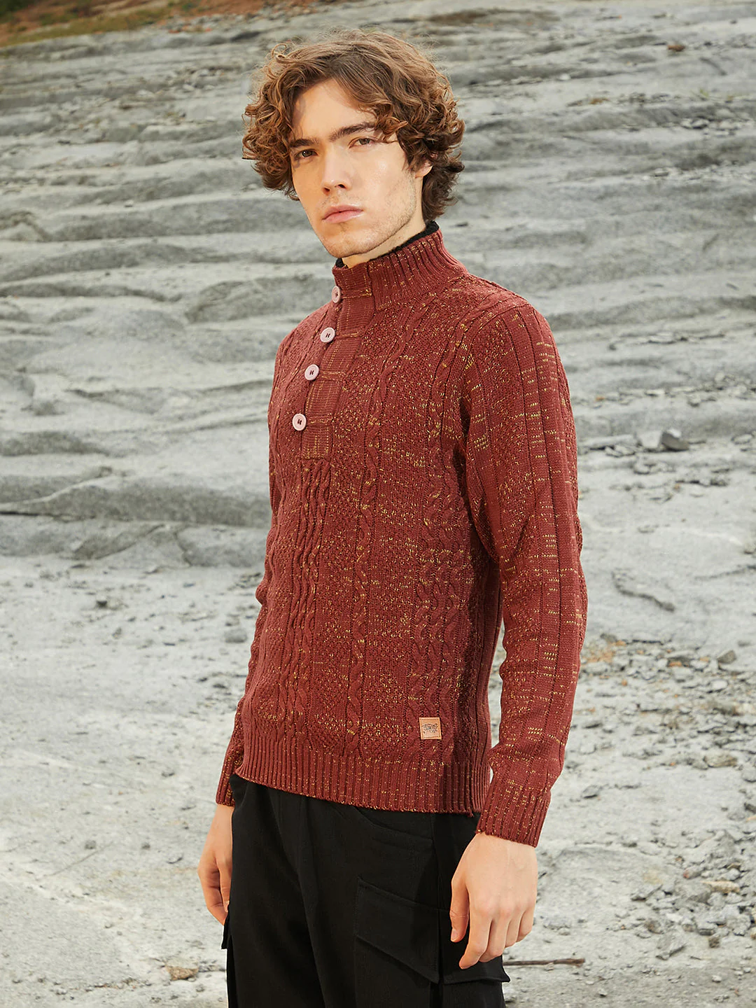 OneKind Heathered Cable-Knit Sweater - Image 3