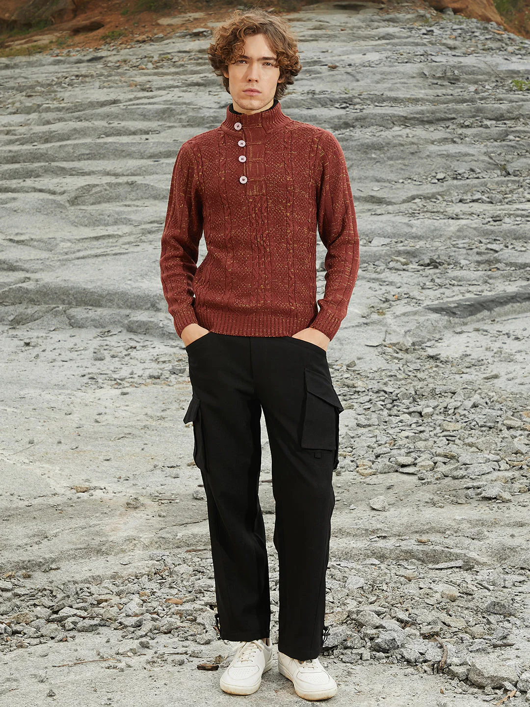 OneKind Heathered Cable-Knit Sweater - Image 5