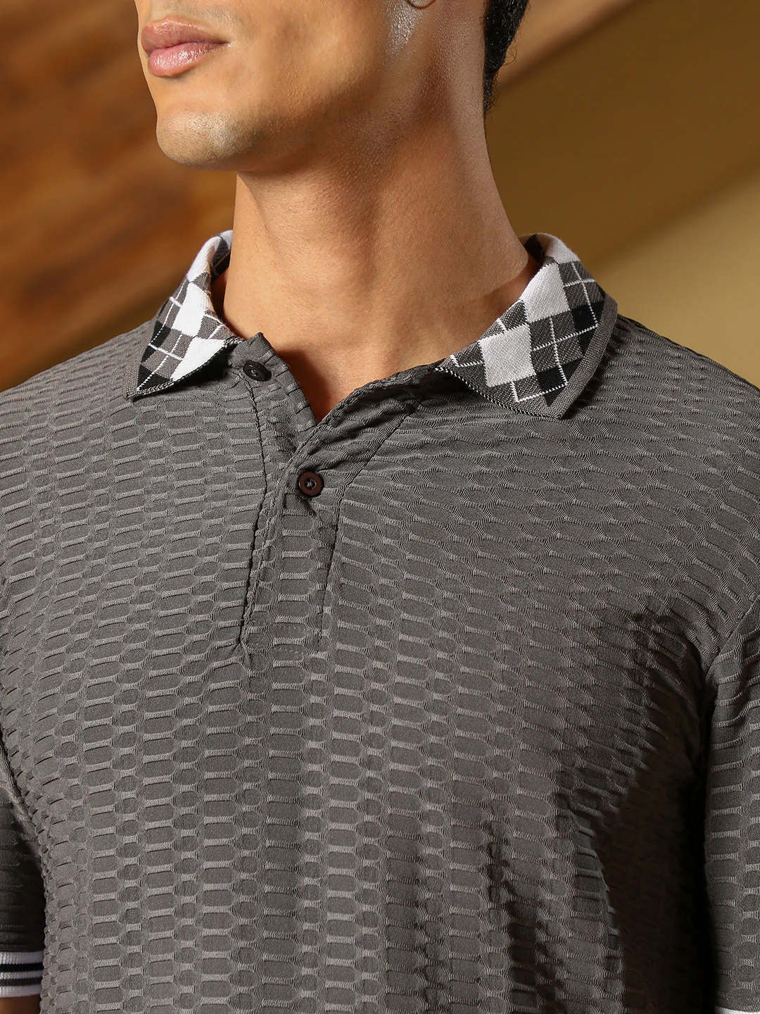 OneKind Hive Argyle-Knit Polo T-Shirt - Image 7