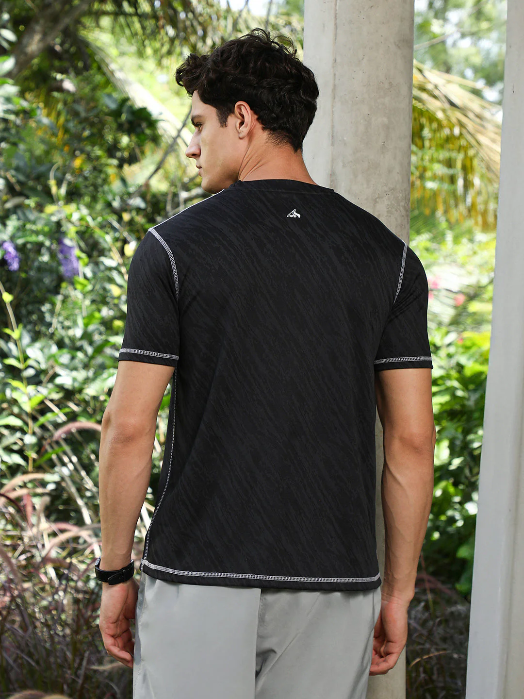 OneKind Onyx Black Plash-Imprint Activewear T-Shirt - Image 4