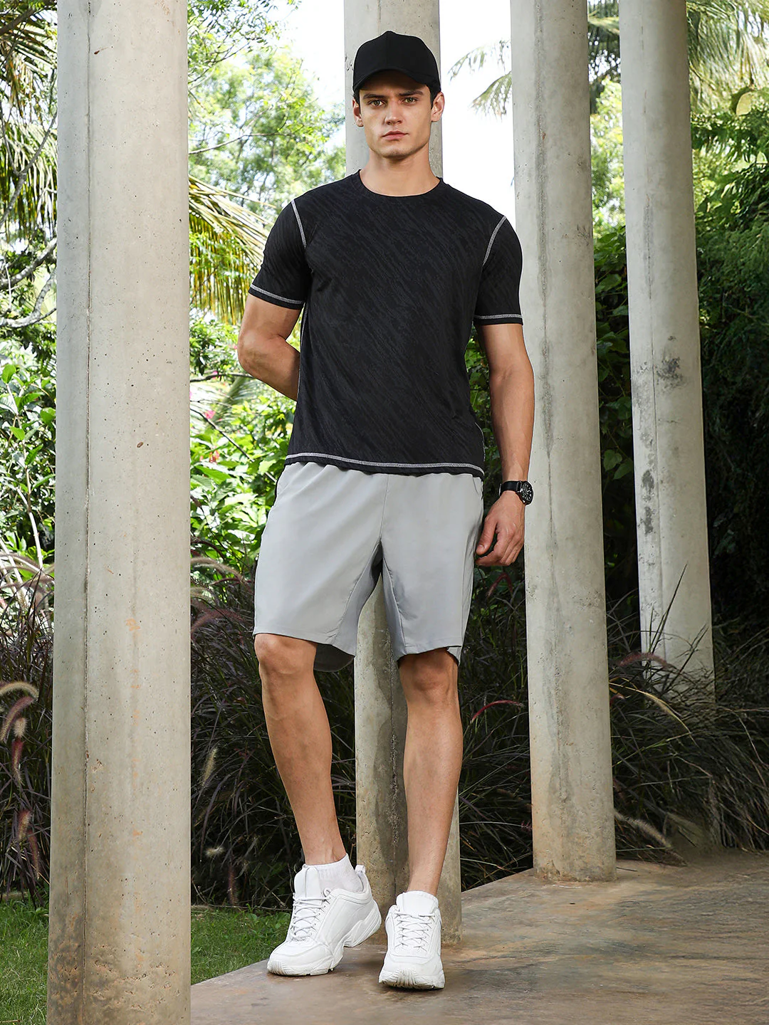 OneKind Onyx Black Plash-Imprint Activewear T-Shirt - Image 6