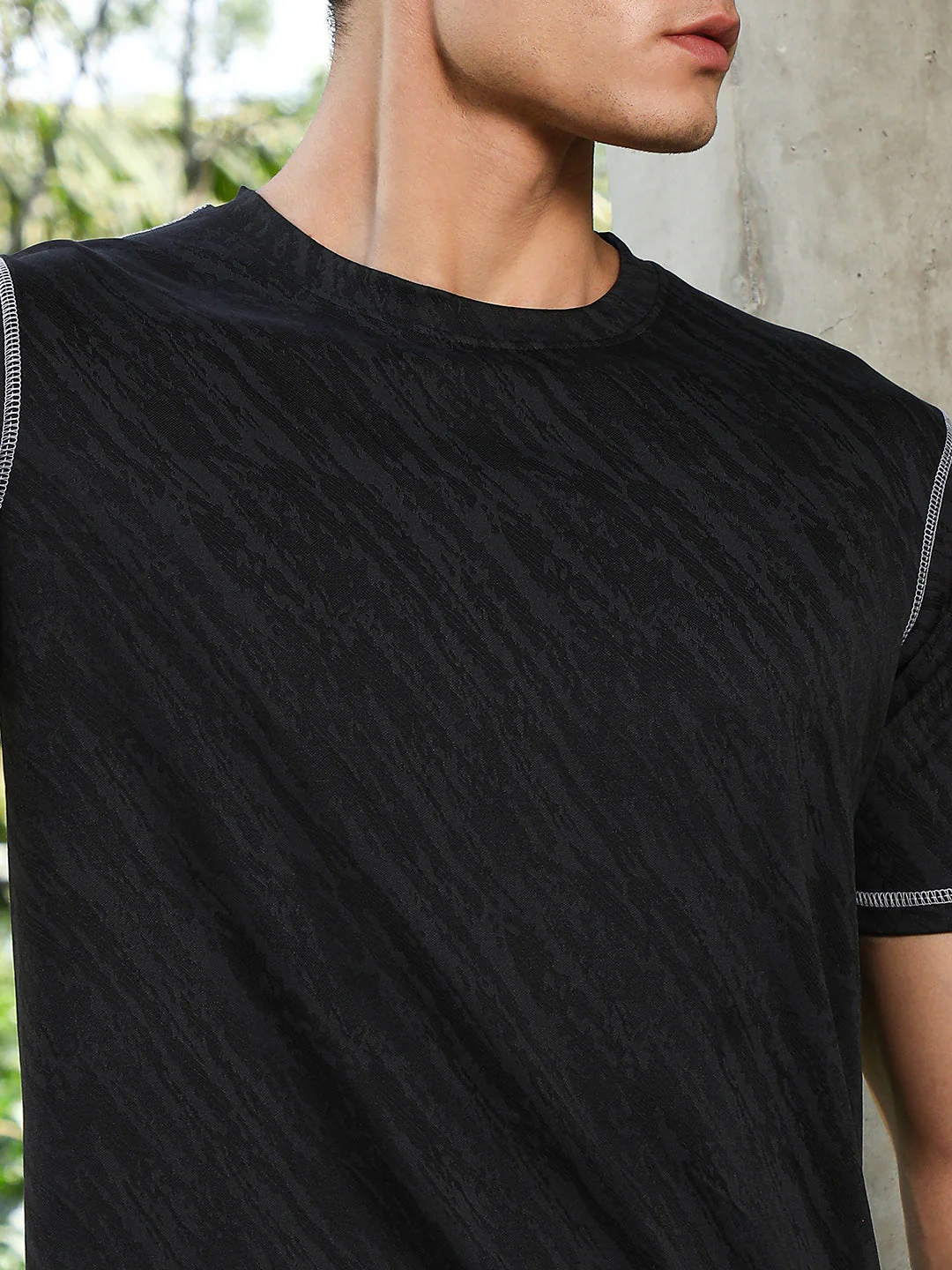 OneKind Onyx Black Plash-Imprint Activewear T-Shirt - Image 7