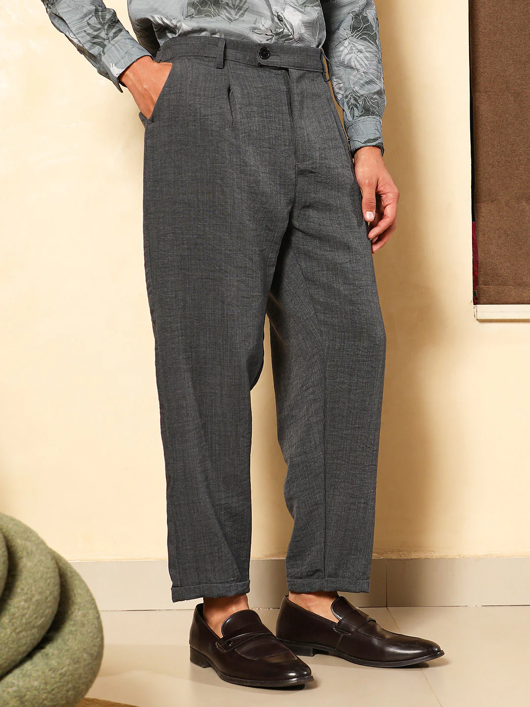 OneKind Pleated-Dobby Tailored Trousers - Image 3