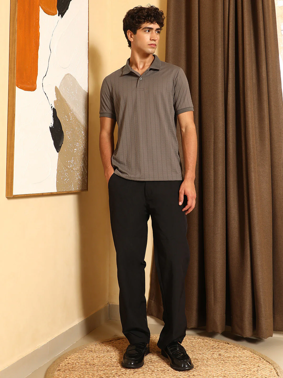 OneKind Rope-Lined Textured Polo T-Shirt - Image 5