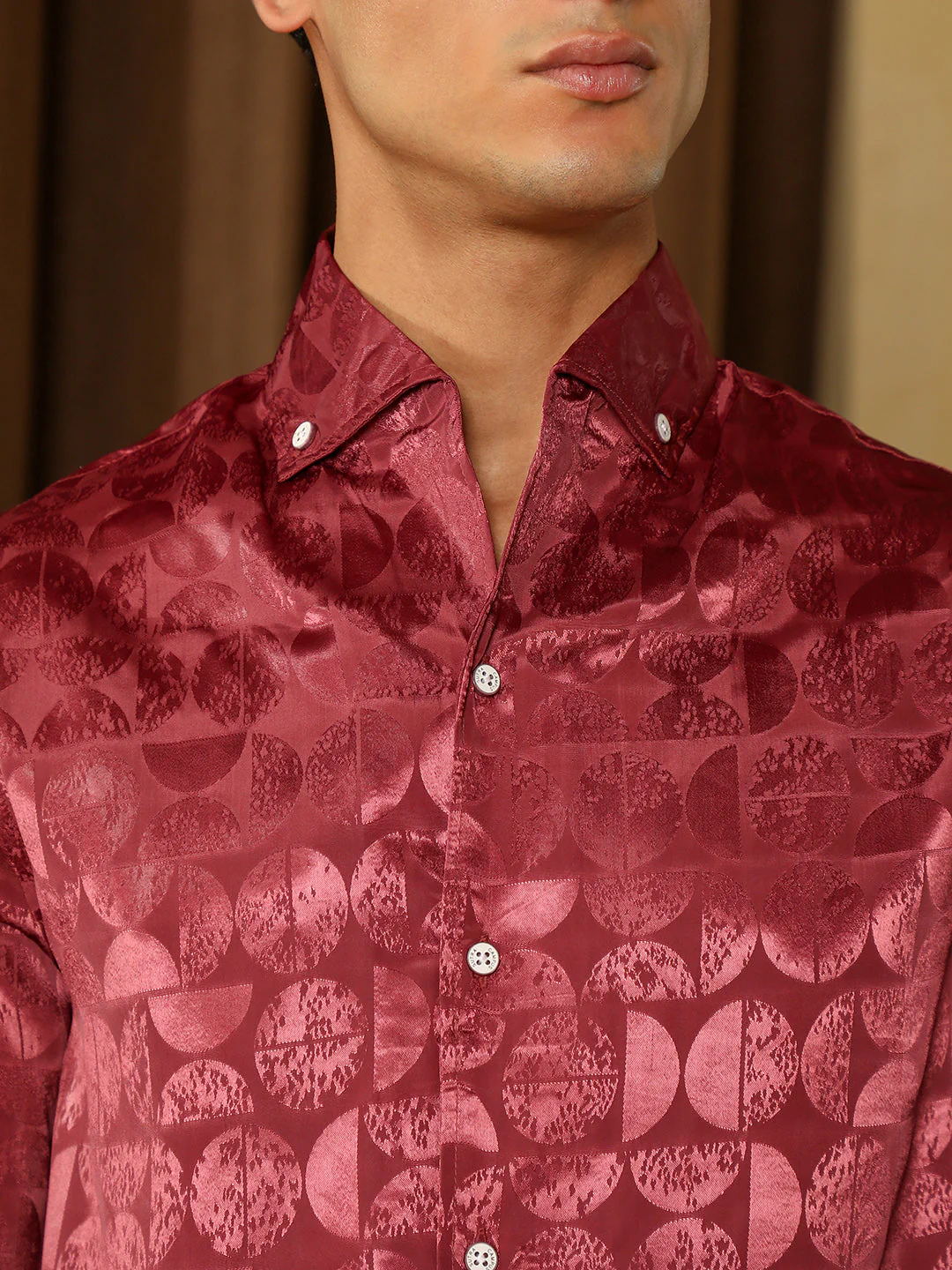 OneKind Semicurve-Jacquard Satin Shirt - Image 7