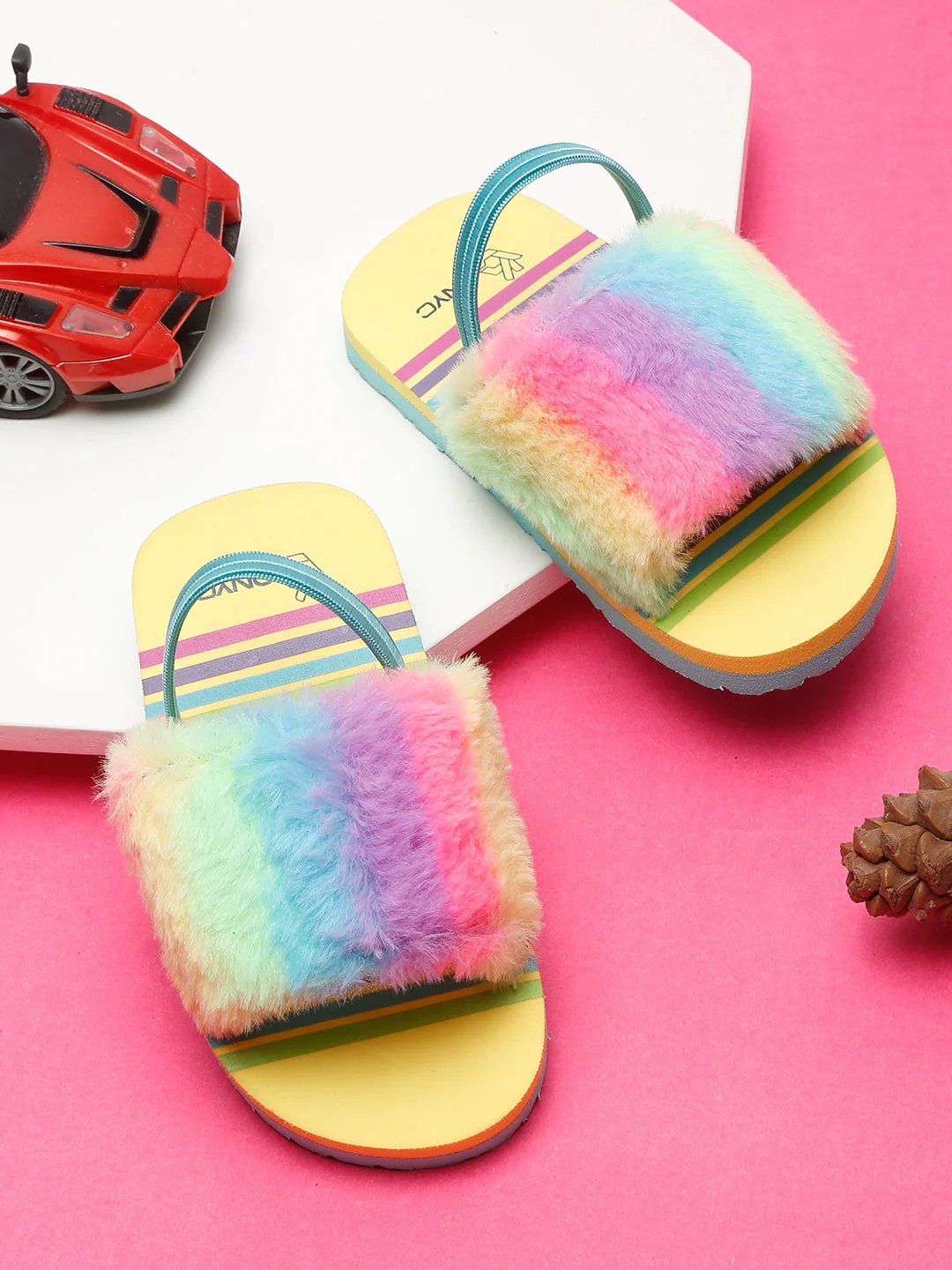 ONYC Kids Rainbow Slippers/Sliders for Girls with Adjustable Strap - Yellow - Image 43