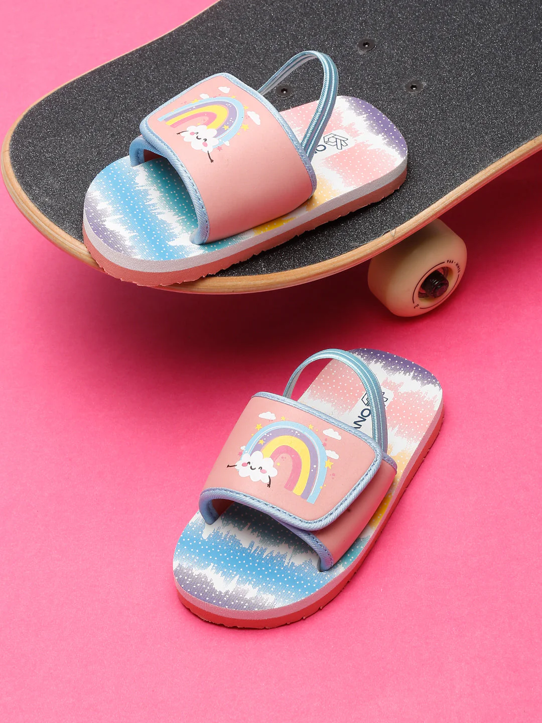 ONYC Rainbow Printed Sliders for Girls | Pink Sliders - Image 53