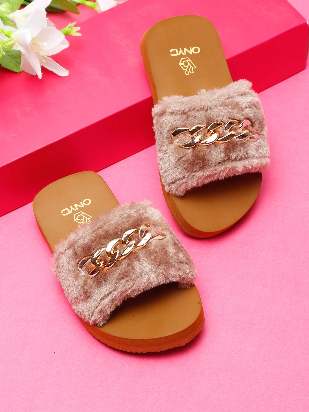 ONYC SuperComfy Brown Fur Sliders for Girls - Image 100
