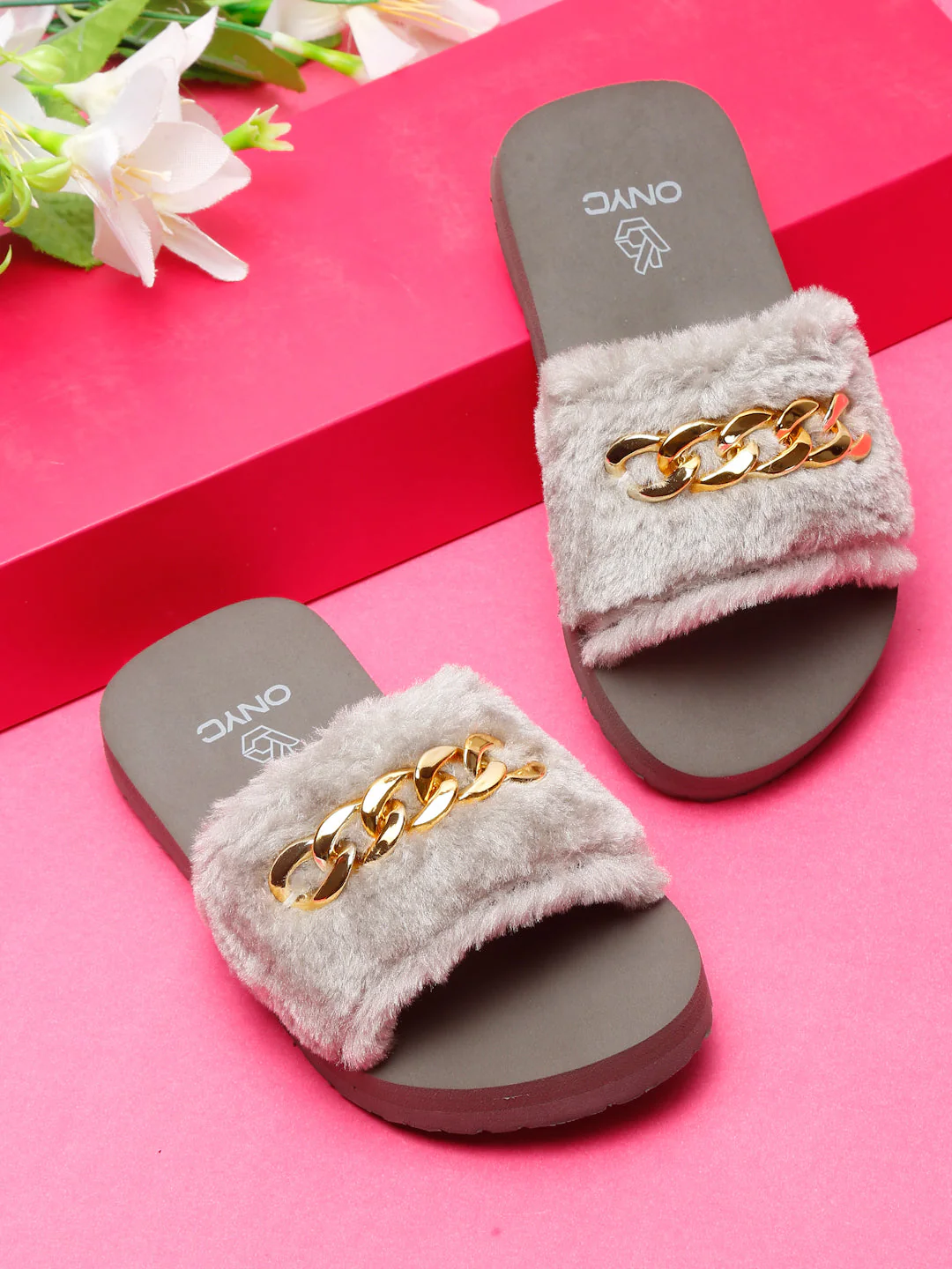 ONYC SuperComfy Kids Slippers for Girls - Grey Fur Sliders - Image 151