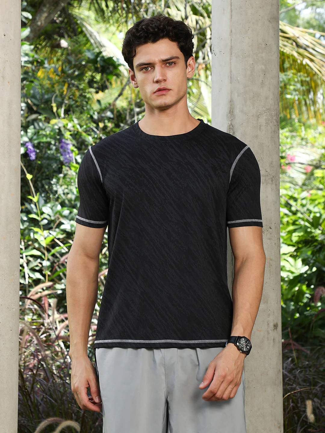 Onyx Black Plash-Imprint Activewear T-Shirt - Image 2