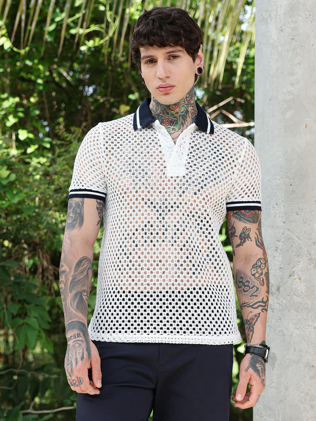 Open-Knit Block Polo T-Shirt - Image 2
