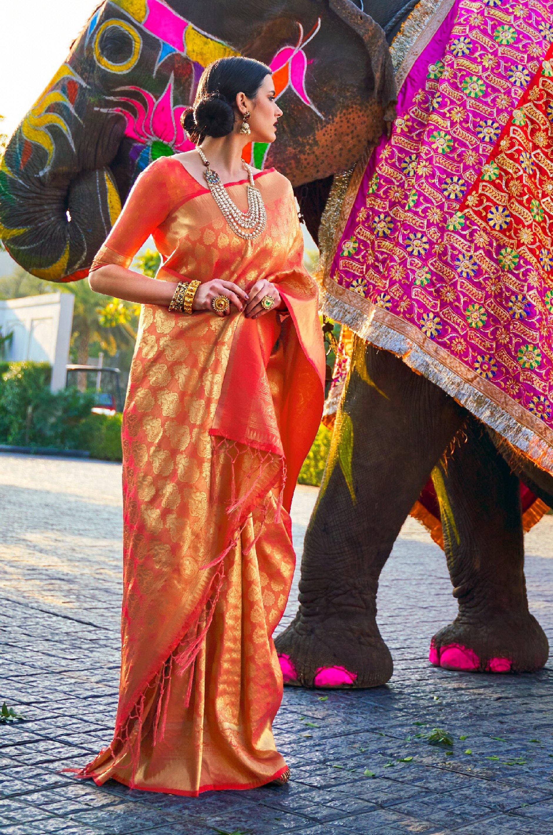 Orange Kanjivaram Silk Saree - Image 5
