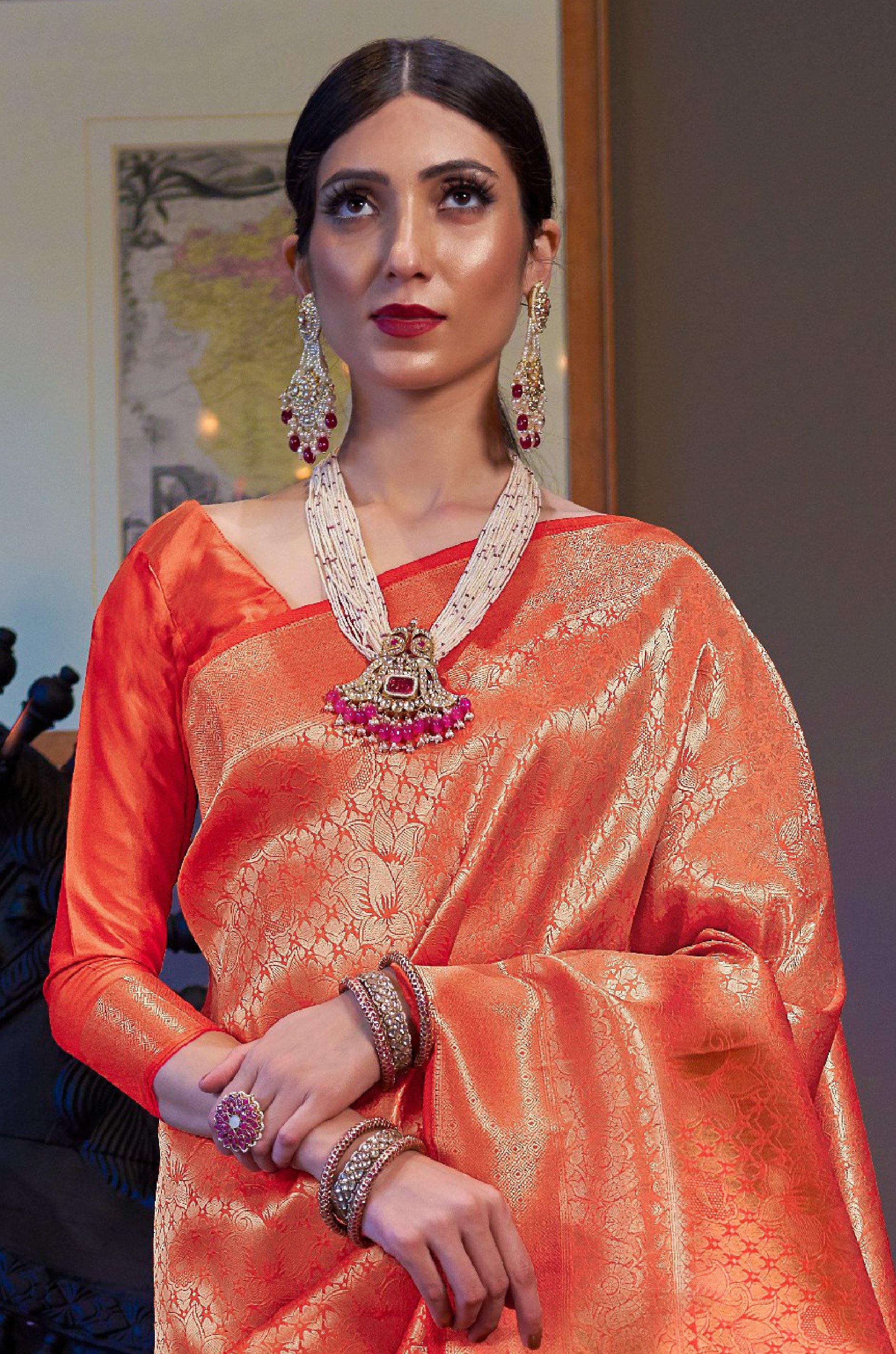 Orange Kanjivaram Silk Saree - Image 4