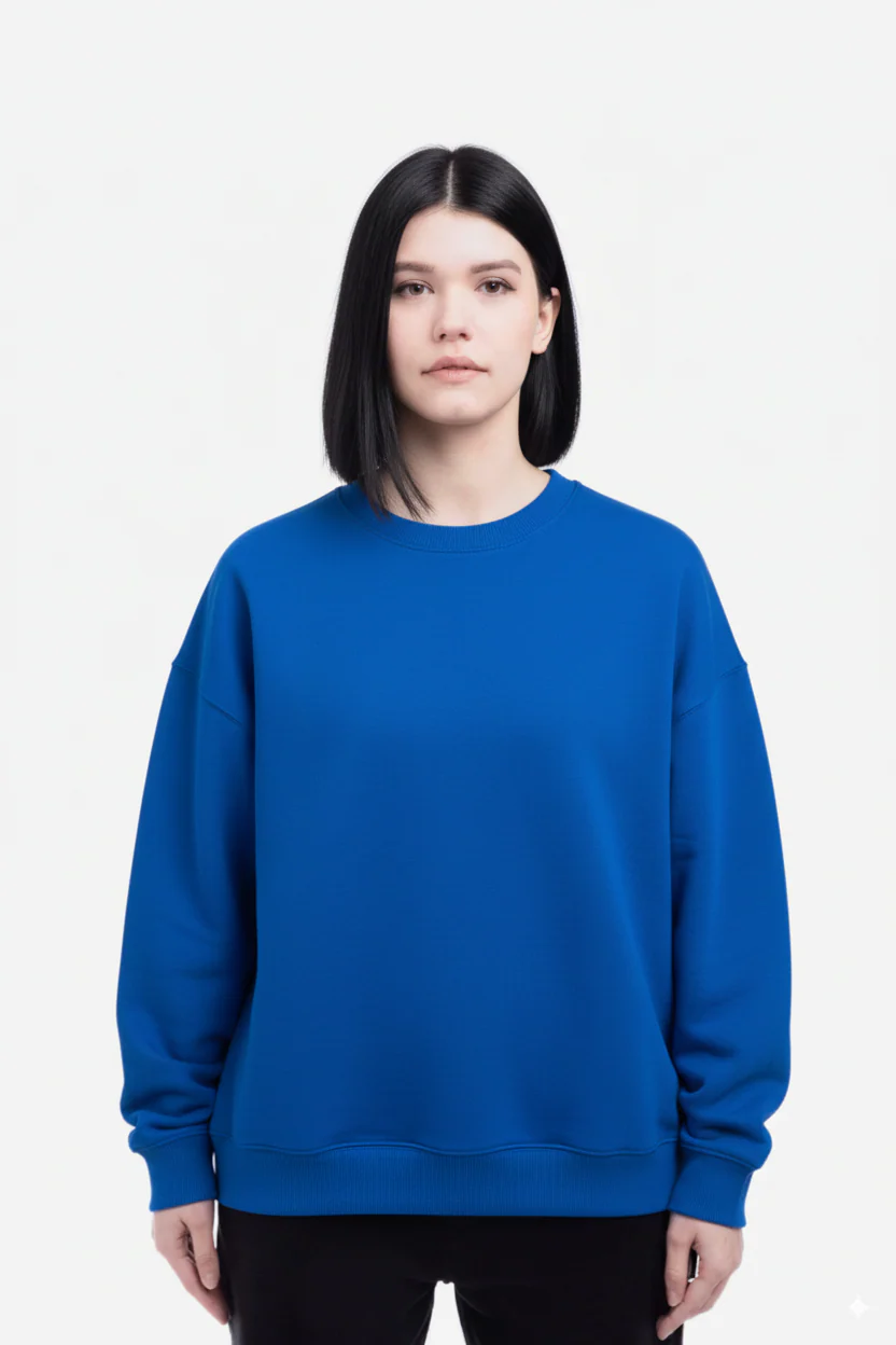 Oversized Crew Neck Sweatshirt: Blue - Image 3